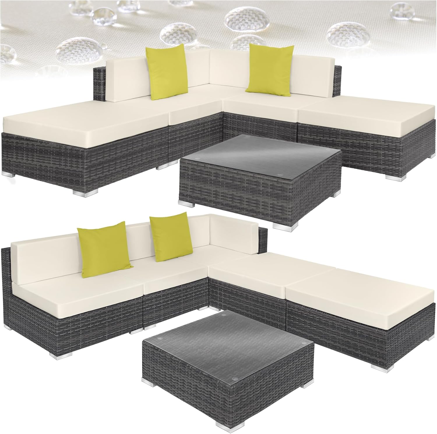 tectake - Salon de jardin XXL modulable 5 places avec table, poly rotin