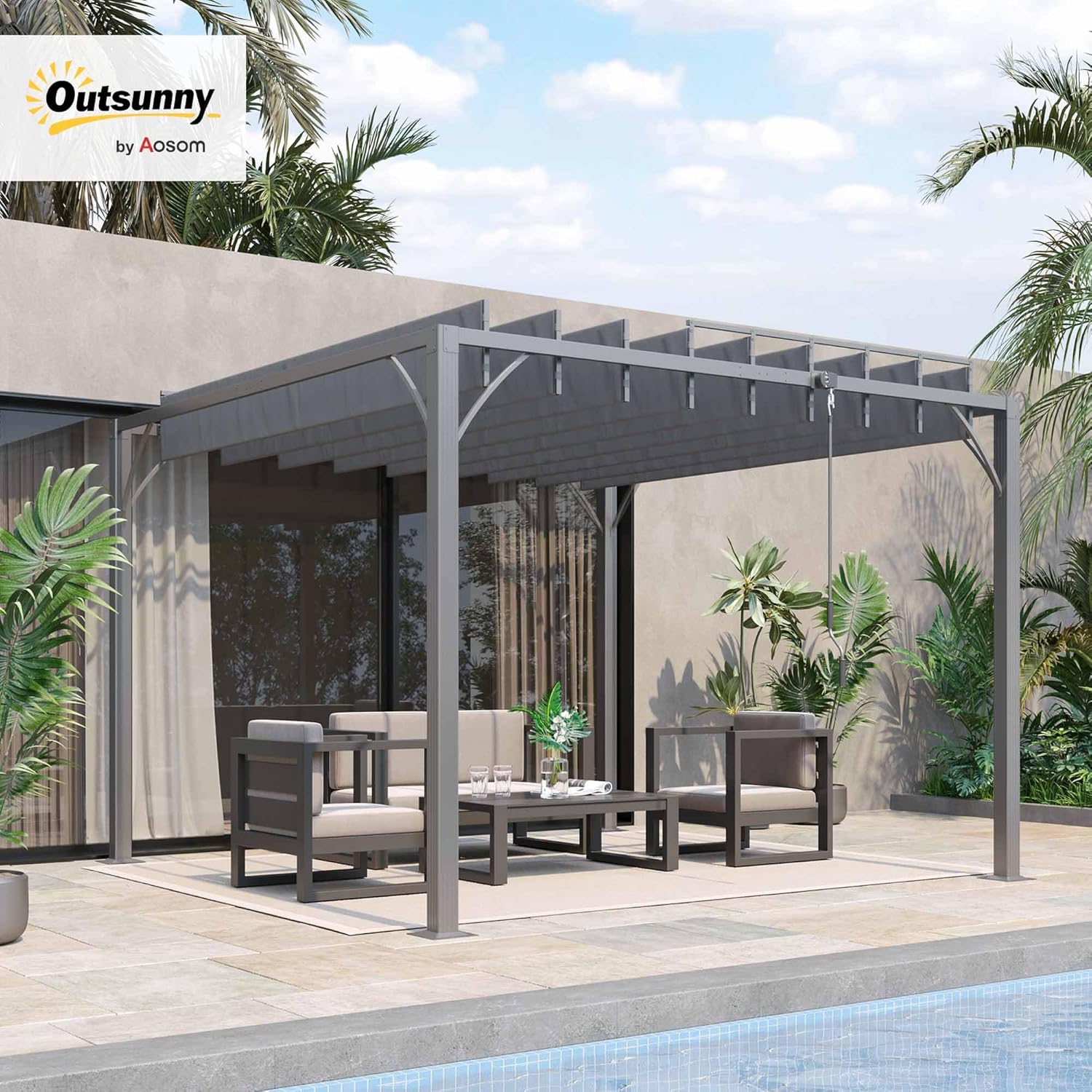 Outsunny - pergola bioclimatique - 3x3m - lames orientables aluminium UV 50+
