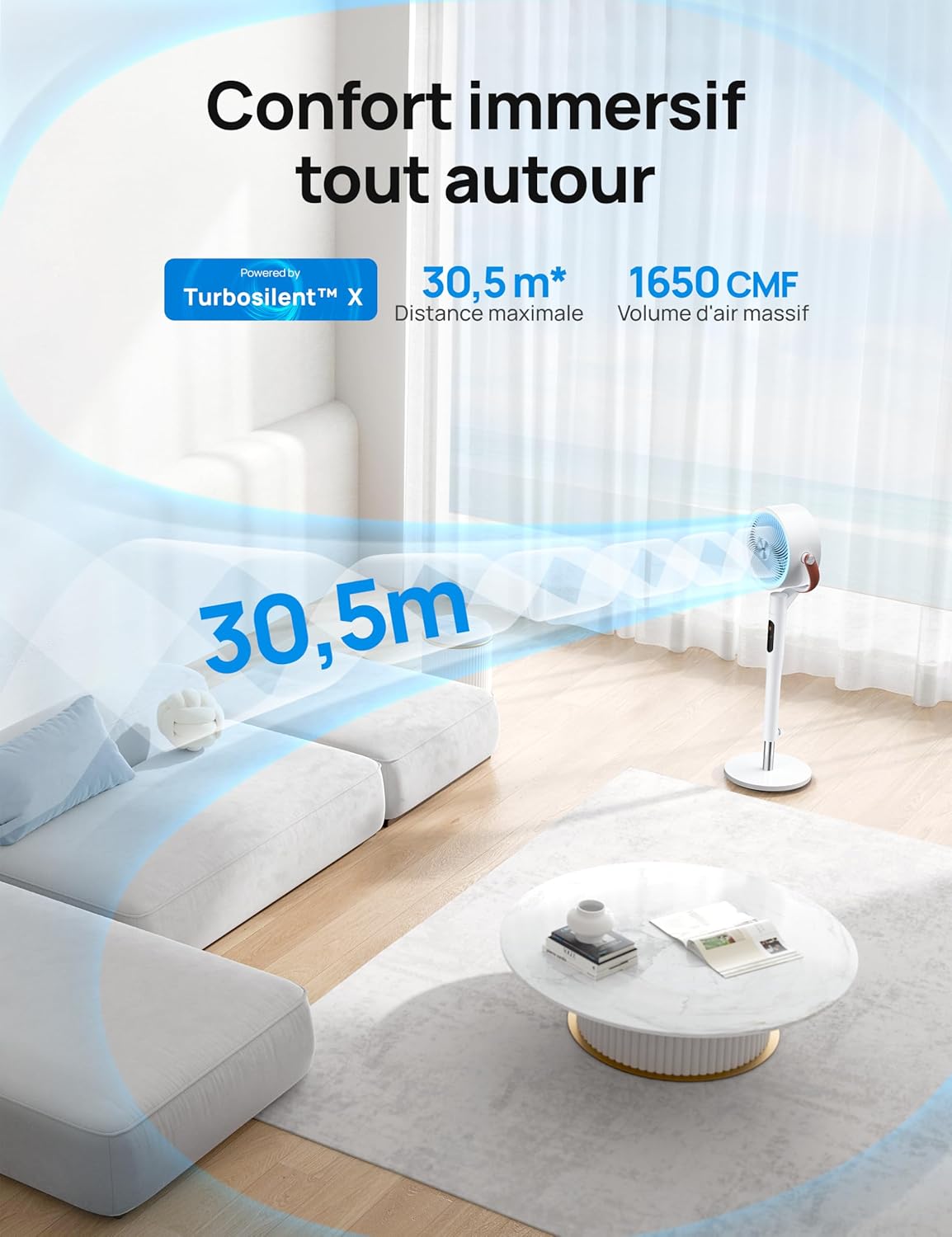 DREO - PolyFan 513S - 110cm - silencieux, 30m portée, 8 vitesses