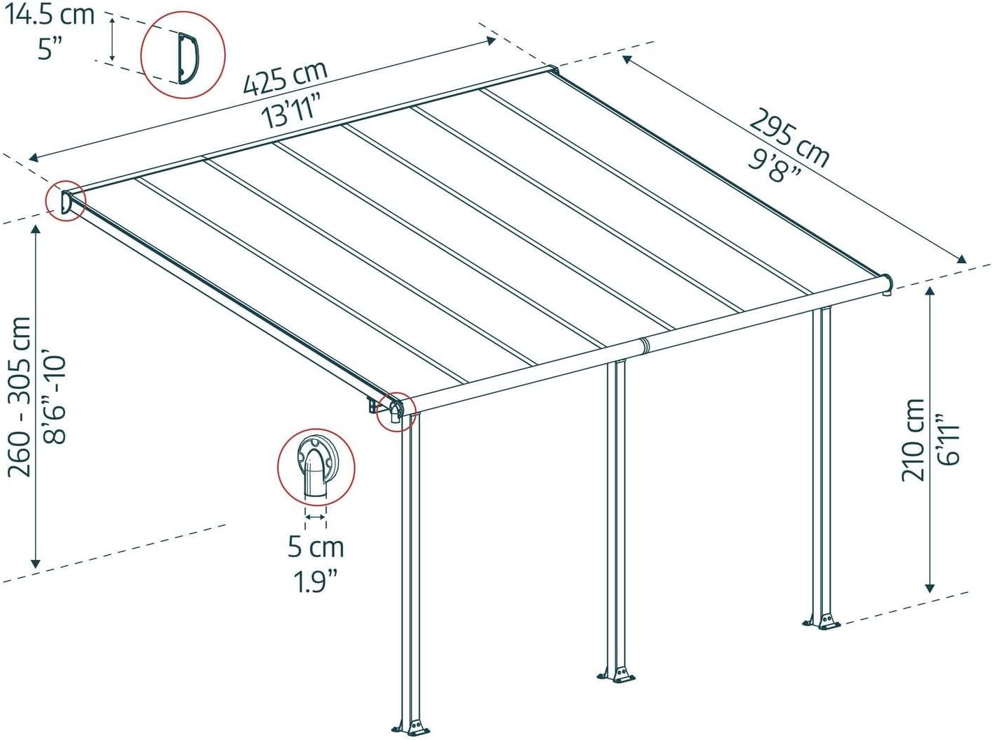 Canopia by Palram - Olympia - 12.8 m² - Aluminium, polycarbonate, blanc, pergola moderne