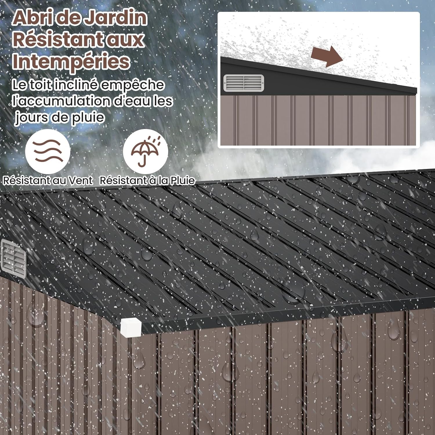 COSTWAY - Abri jardin métal 2,6㎡ - porte clé, aération, toit pente