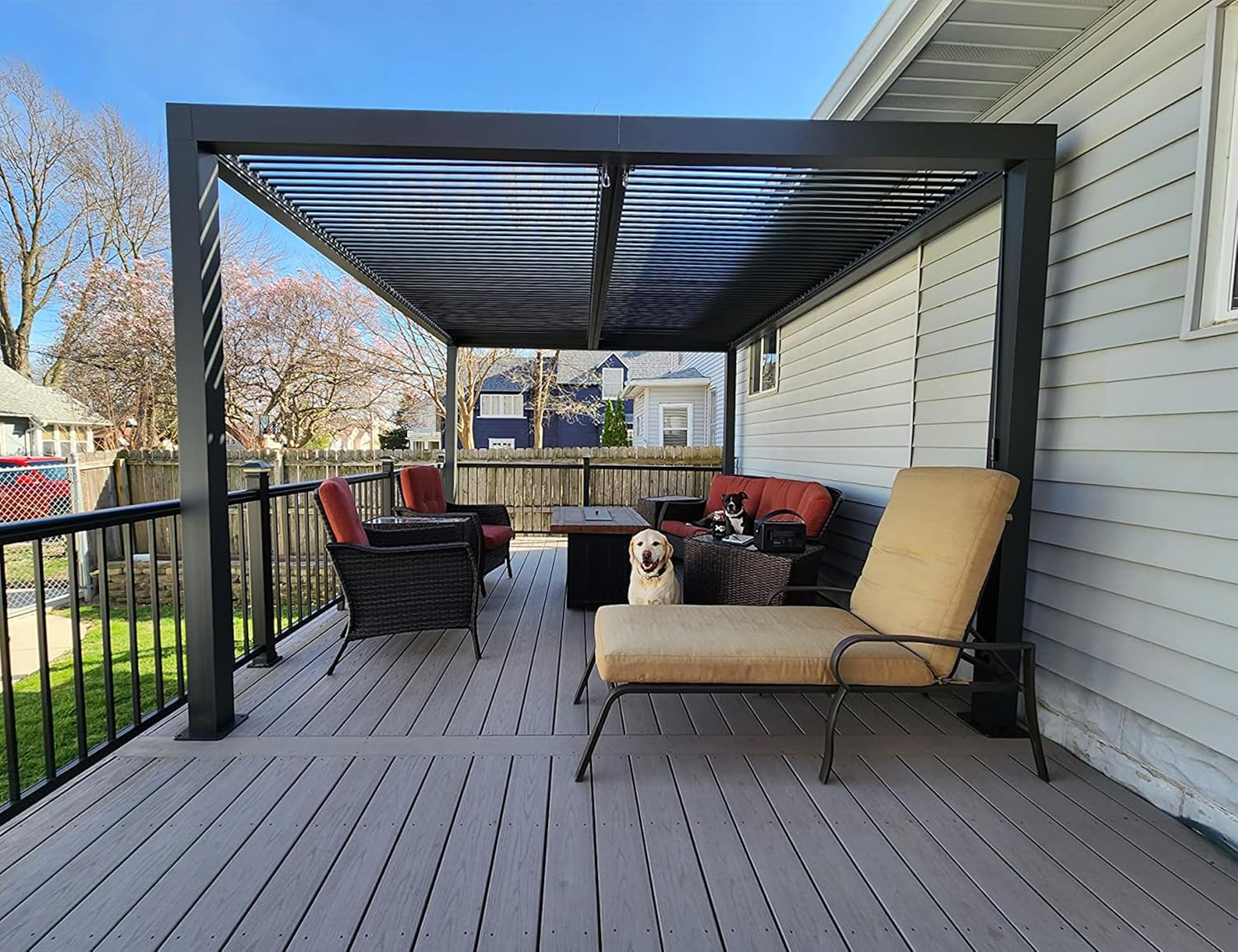 PURPLE LEAF Pergola Bioclimatique 4,24 x 3 m Pergola Aluminium Lames Orientables Superficie 12,72 m² Tonnelle de Jardin Exterieur Belvédères pour Patio Terrasse Exterieur, Gris