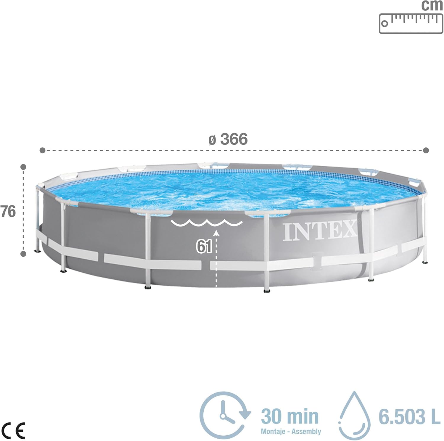 Intex - Prism Frame - 3,66 x 0,76 m - Piscine tubulaire ronde, gris clair