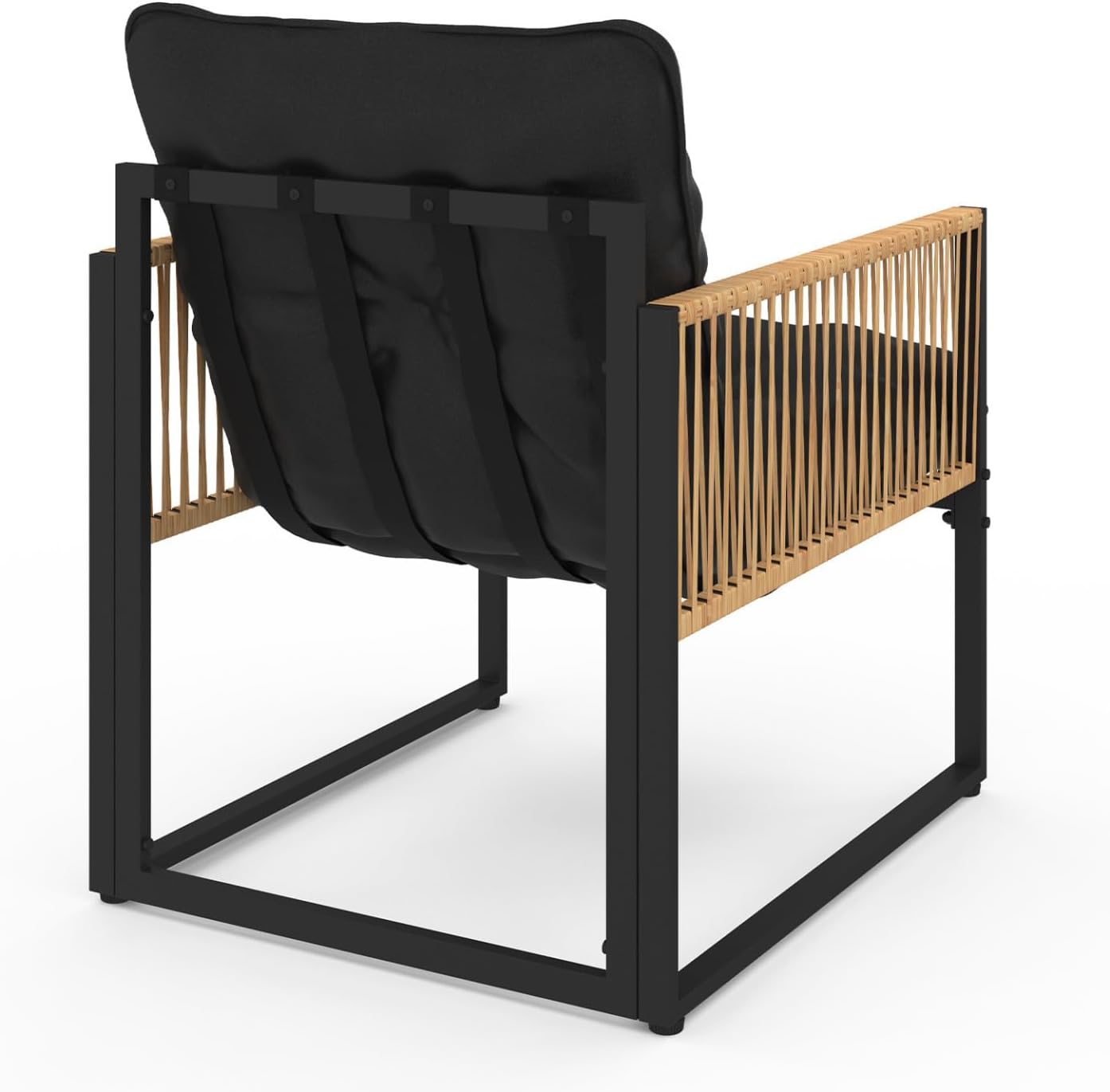 IDMarket - Rio salon de jardin angle 8 places métal rotin coussins noir