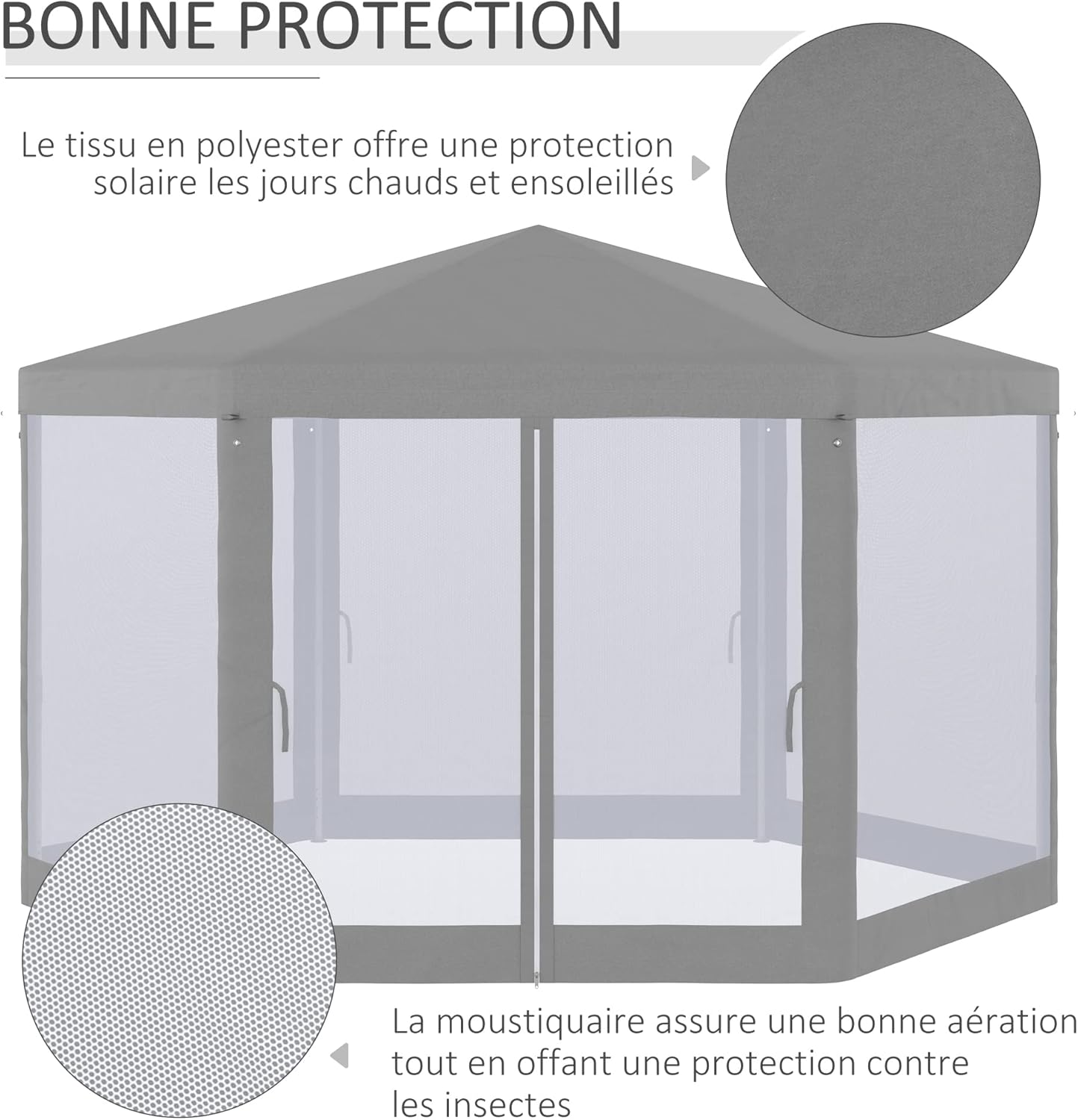 Outsunny - Tonnelle hexagonale Cosy, métal et polyester, gris, 3,5m
