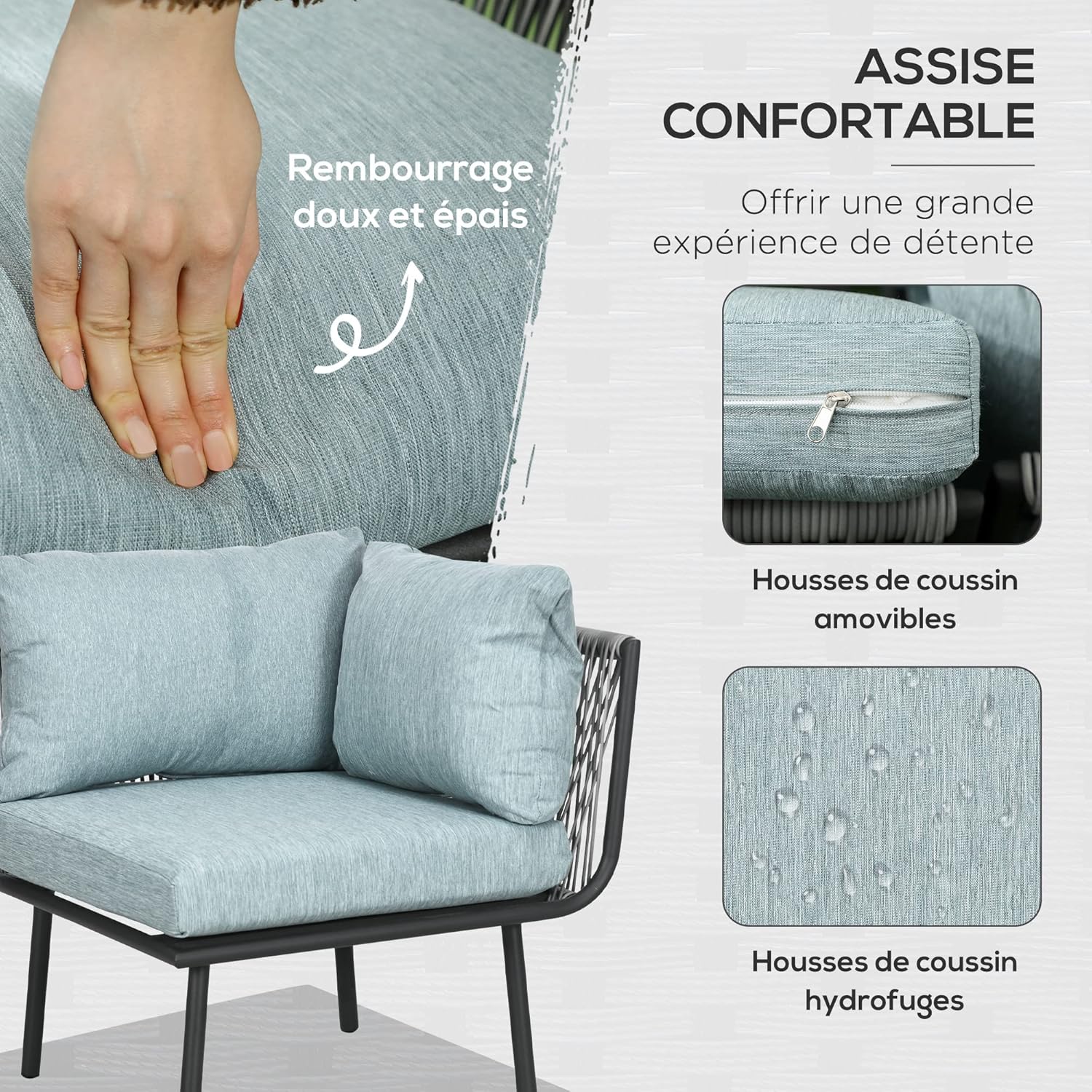 Outsunny - Salon de jardin d'angle résine tressée 4 places - alu, coussins inclus, gris
