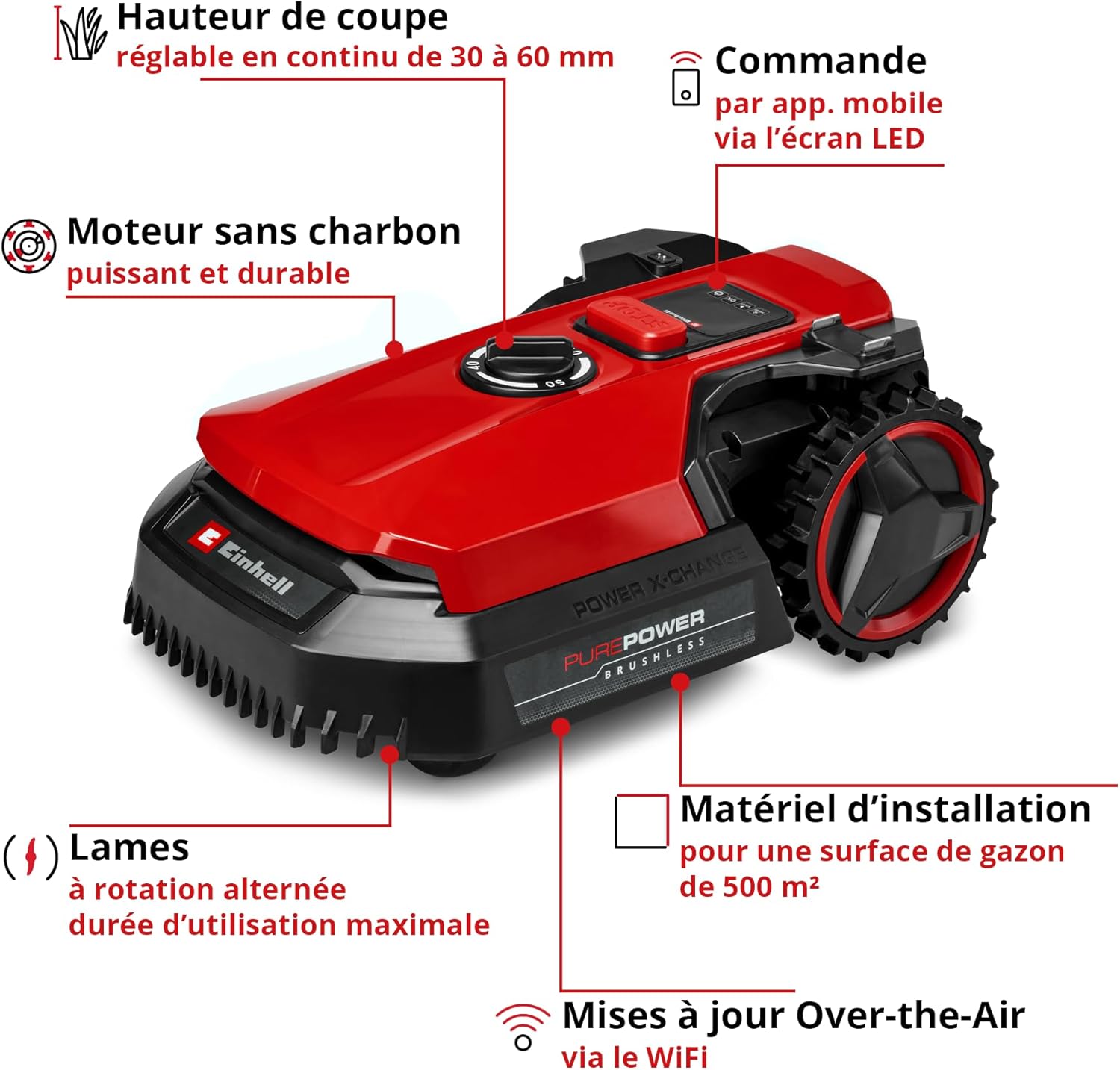 Einhell - FREELEXO 500 - robot tondeuse 500 m², batterie 2,5 Ah, app mobile IPX5