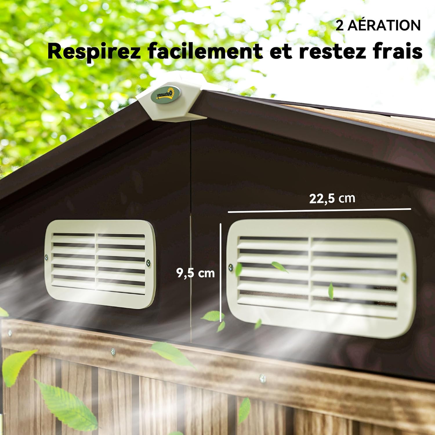 Outsunny Abri de Jardin en métal 2,27 m², Structure en Acier galvanisé améliorée, abri à Outils extérieur, toiture 2 pans avec aérations, Gants et Cadenas Inclus, 190x131x188cm, chêne