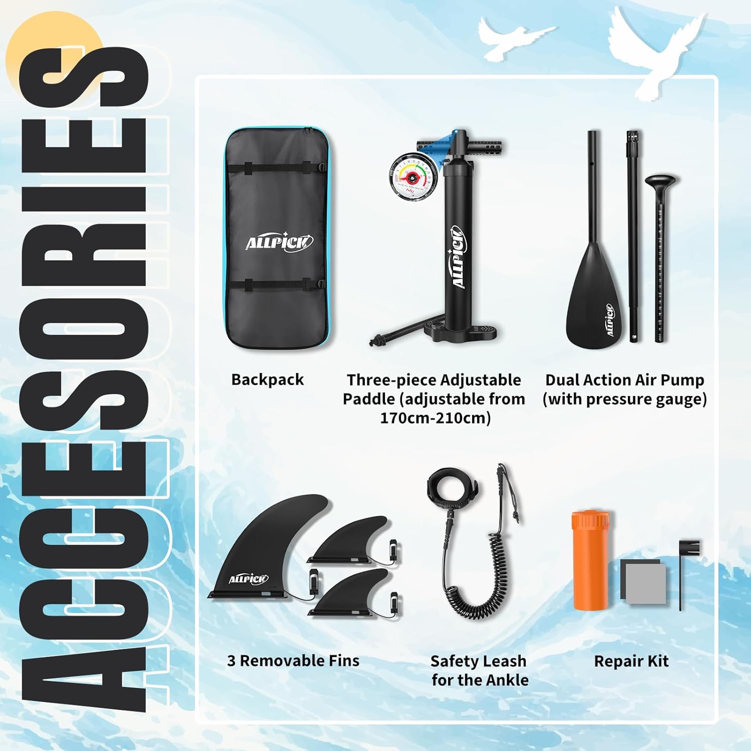 ALLPICK - Paddle gonflable 320 cm, kit complet, 200 kg, caméra, ALLPICK320
