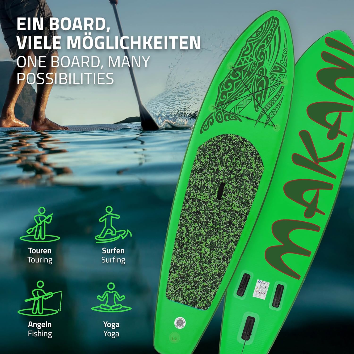 ECD Germany - planche stand up paddle - 305/308/320/380 cm - PVC, jusqu'à 150 kg, 10/15 cm d'épaisseur
