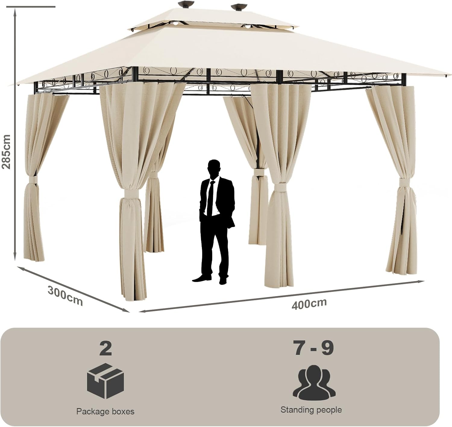 Devoko - Tonnelle Deluxe 3x4m - LED, imperméable, 6-8 pers.