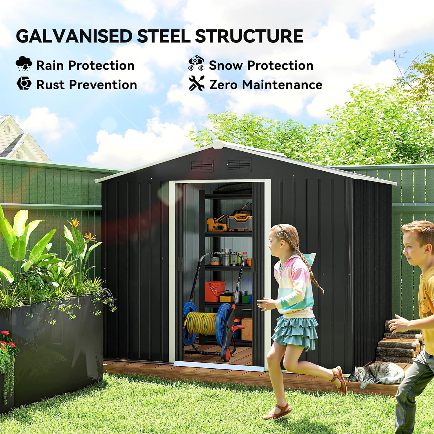 Outsunny - abri de jardin acier - 236x174x190cm - portes coulissantes