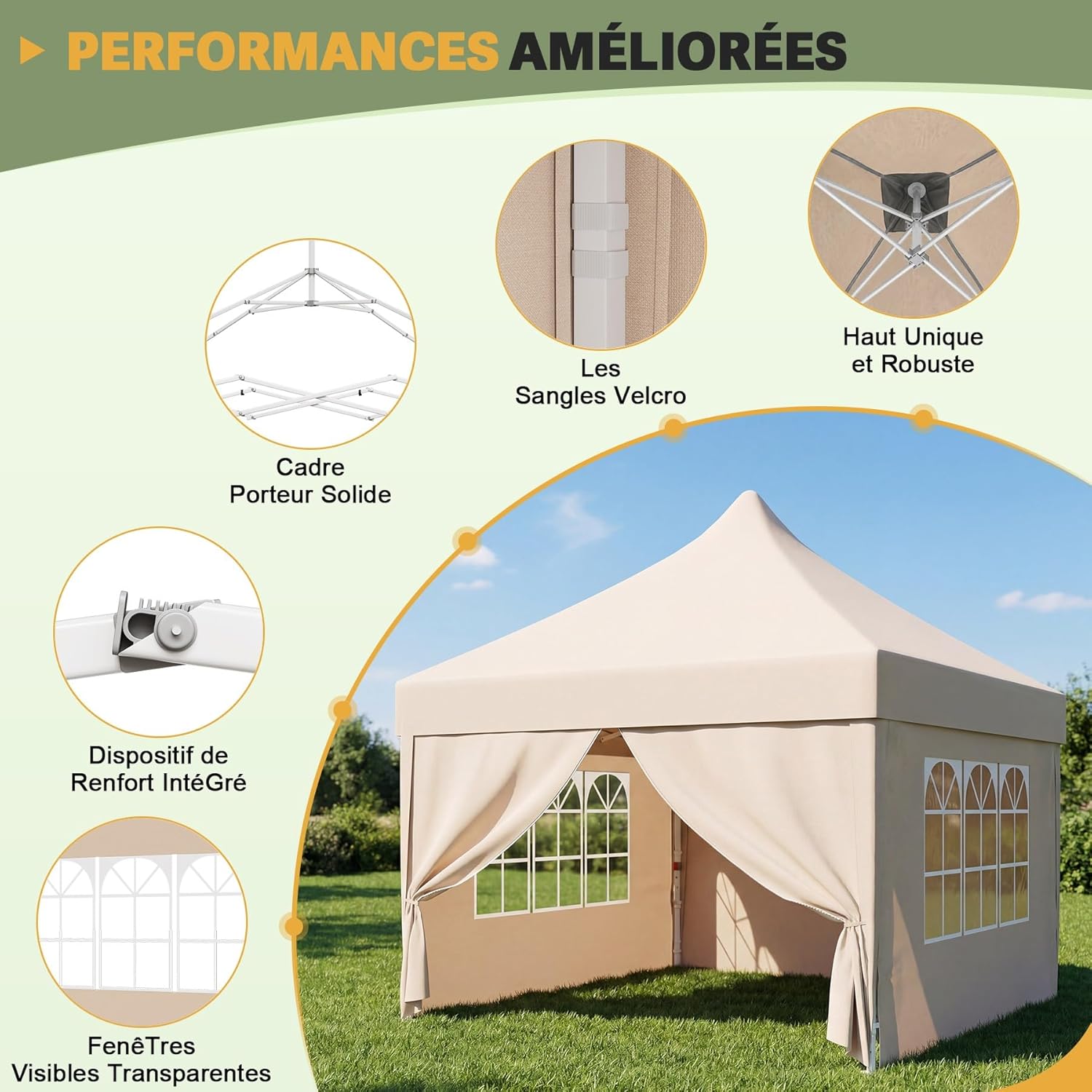 Devoko - tonnelle pliante - 3x3m - imperméable, réglable, robuste