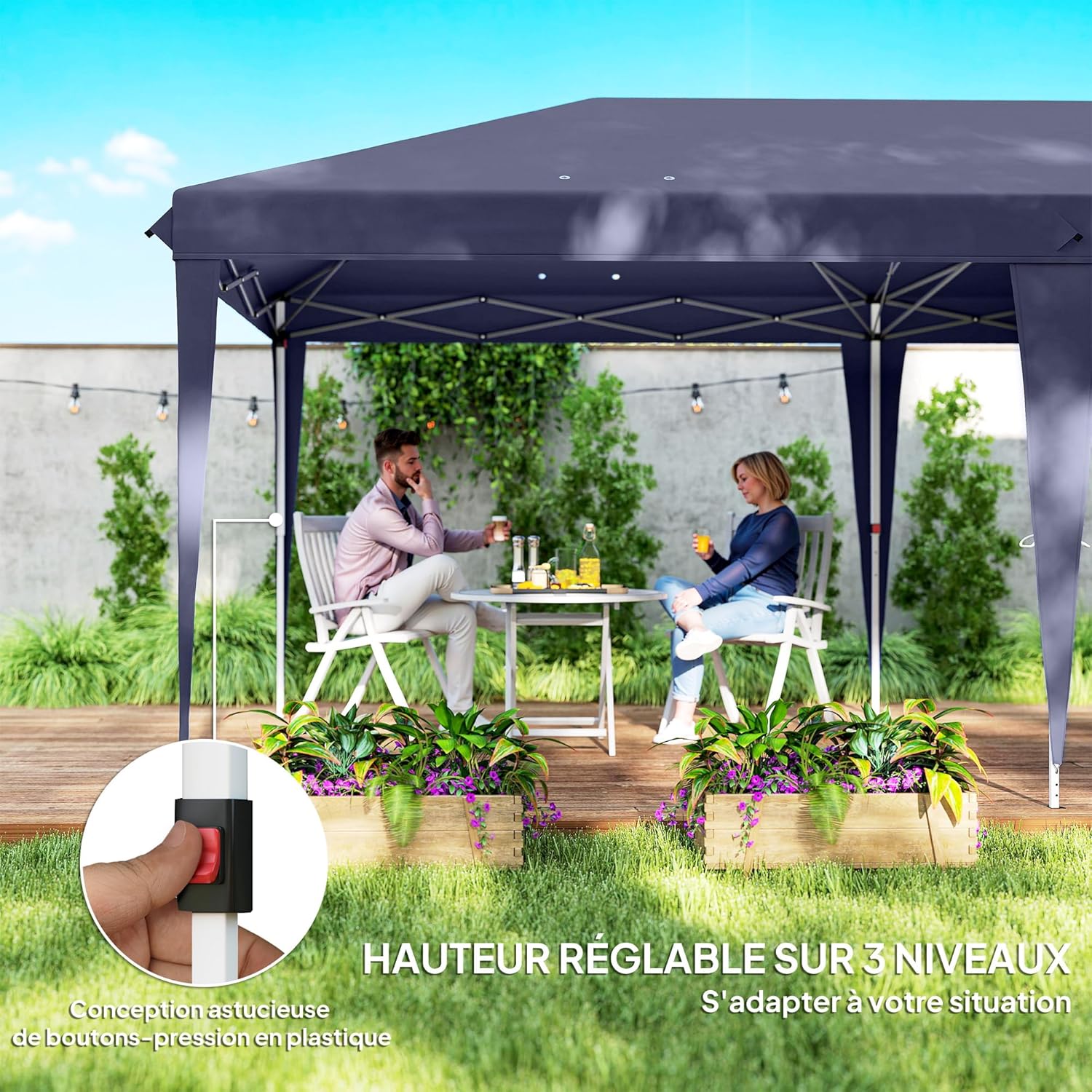 Outsunny Tonnelle de Jardin 3x6m Barnum Pliant avec Côtés Amovibles - Tente de Réception Structure en Acier Renforcée - Abri de Jardin Pop-up pour Mariage, Fête et Marché, Sac de Transport, Bleu
