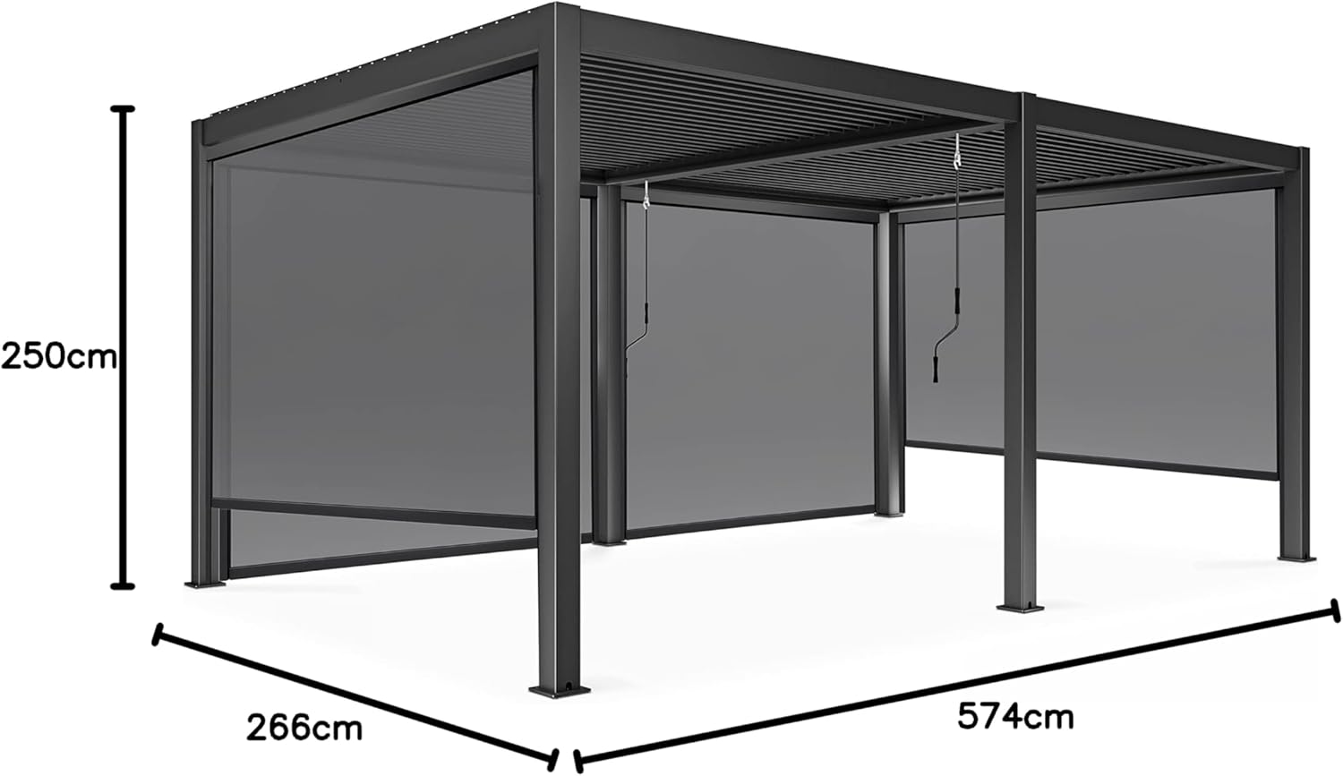 Oviala - Pergola bioclimatique autoportée - 3x6m - 4 stores gris