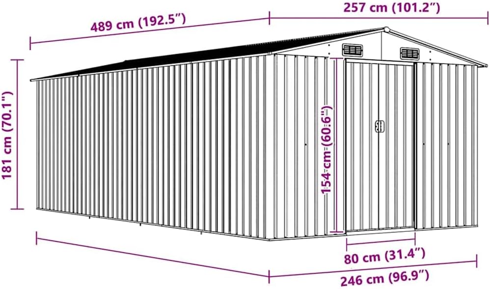 vidaXL Abri de Jardin 257x489x181 cm Métal Marron Terrasse Cabane à Outils