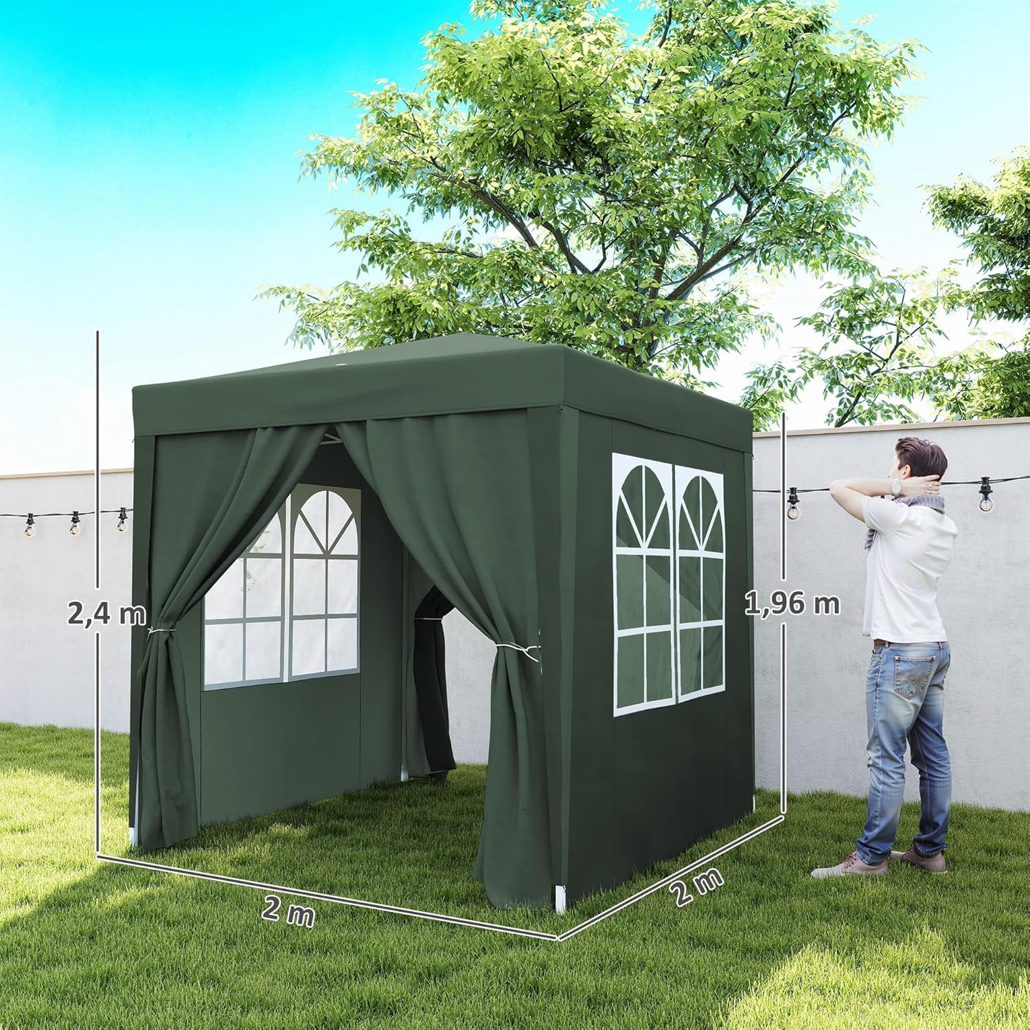 Outsunny - tonnelle pop-up réglable 2x2m, acier, UV, 4 côtés, vert