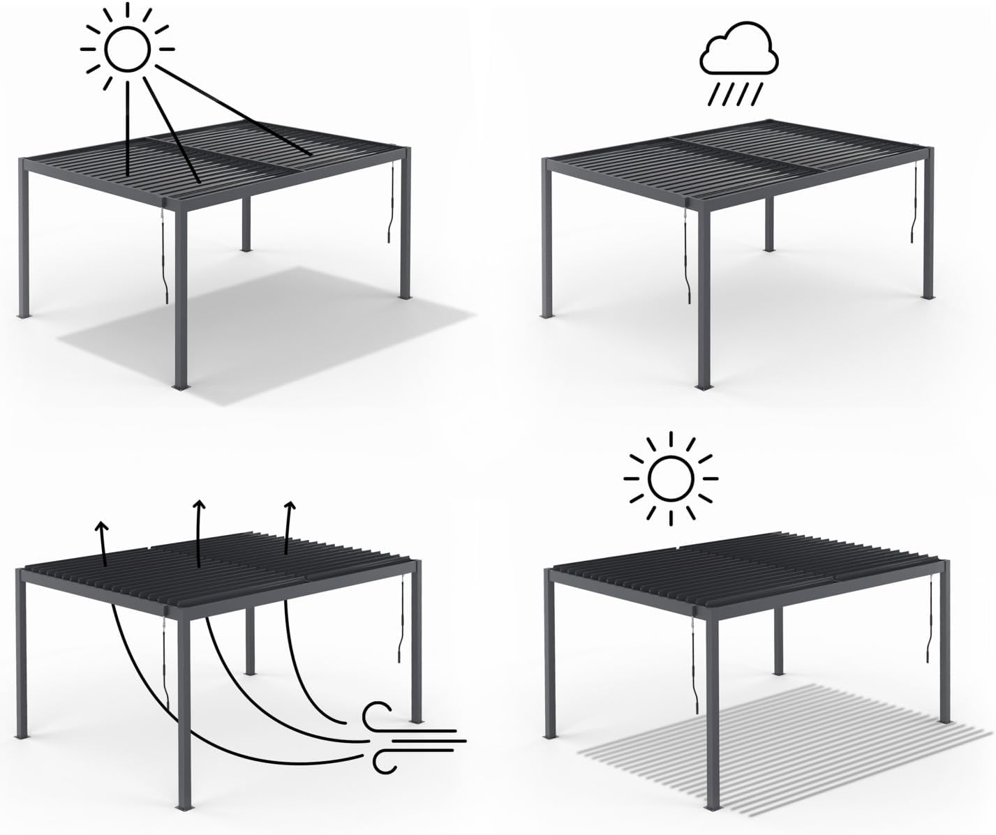 IDMarket - Pergola bioclimatique acier 3x4m lames orientables gris