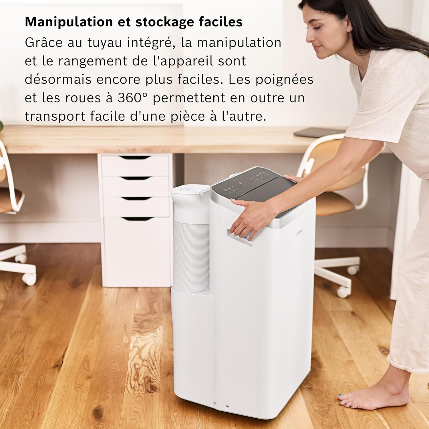 Bosch Cool 5100 Portable AC - 3 en 1 Climatiseur, Déshumidificateur, Ventilateur - 3,4 kW pour les pièces jusqu'à 46m² - Avec Mode Auto, Mode Silencieux et Mode Veille (43 db (A)) [Classe A+]
