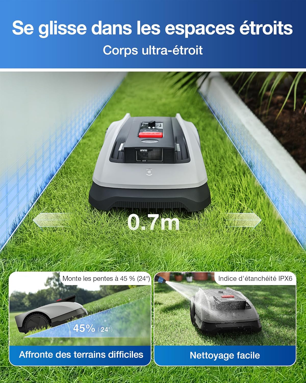 ECOVACS - O600 RTK Care Kit - 600 m² - Robot tondeuse RTK, IA, appli