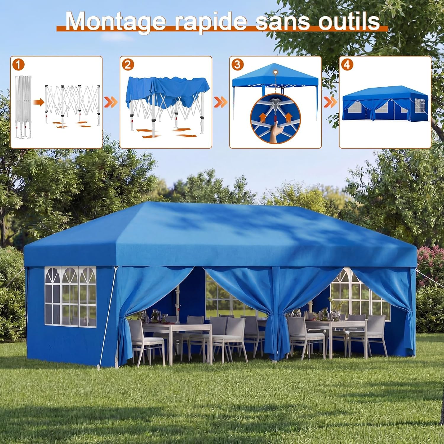 Devoko - tonnelle pliante - 3x6 m - 6 parois, 3 hauteurs, imperméable, UV 50+