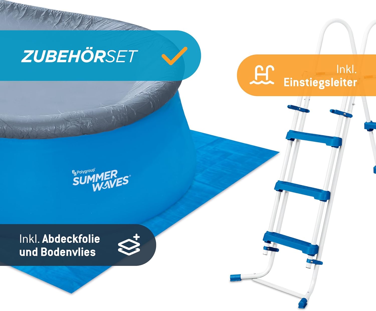 Summer Waves Quick Up Kit complet de piscine - Ovale - 457 x 305 x 107 cm - Bleu - Piscine hors-sol et piscine avec pompe à filtre, échelle, tapis de sol et bâche