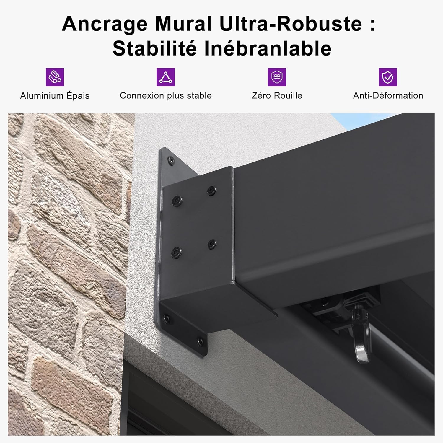 PURPLE LEAF - Pergola adossée 3x3.65m aluminium lames orientables durable
