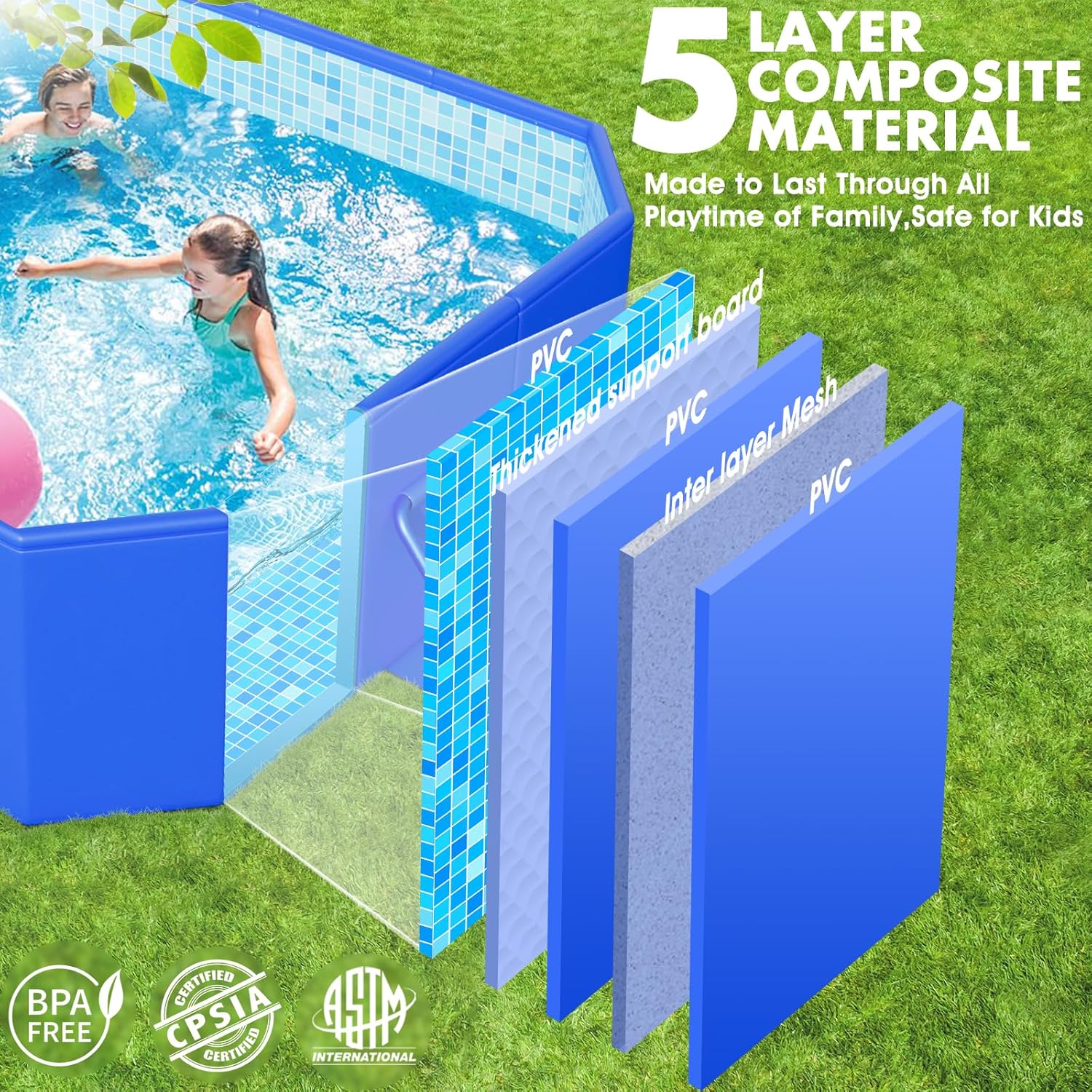 KingSom - Piscine Tubulaire Metal Frame - 229x127x51 cm - rectangulaire, surdimensionnée, pliable, facile à ranger
