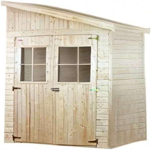 TIMBELA M340 Abri de Jardin en Bois Naturel (sans paroi latérale)- Stockage extérieur avec fenêtres- H243x216x416 cm/8 m2, Hangar en Bois Naturel - Atelier Rangement Outils et vélos The Forest Stewardship Council