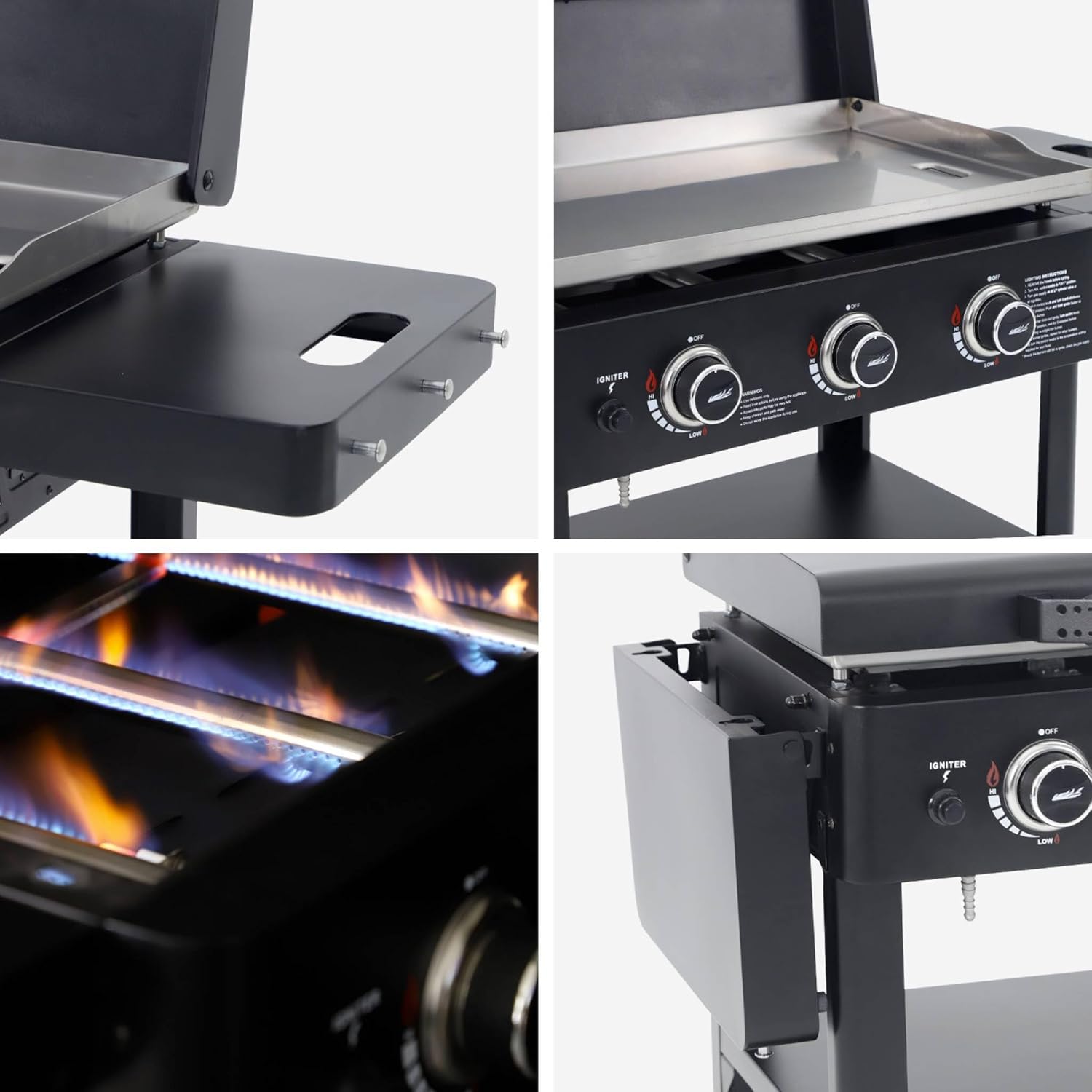 sweeek - Raoul série - 3 brûleurs inox, chariot noir - 12kW