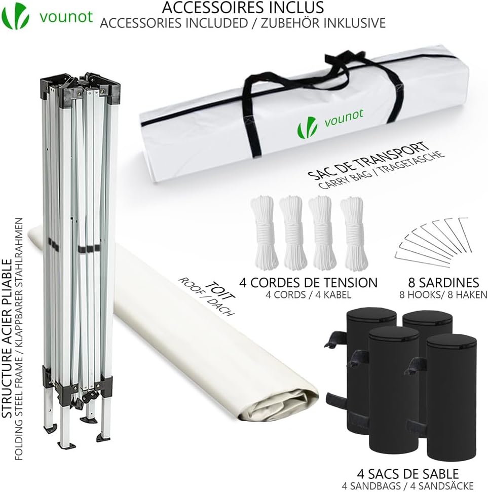 VOUNOT - Tonnelle pliante 3x3m - montage facile, sac inclus