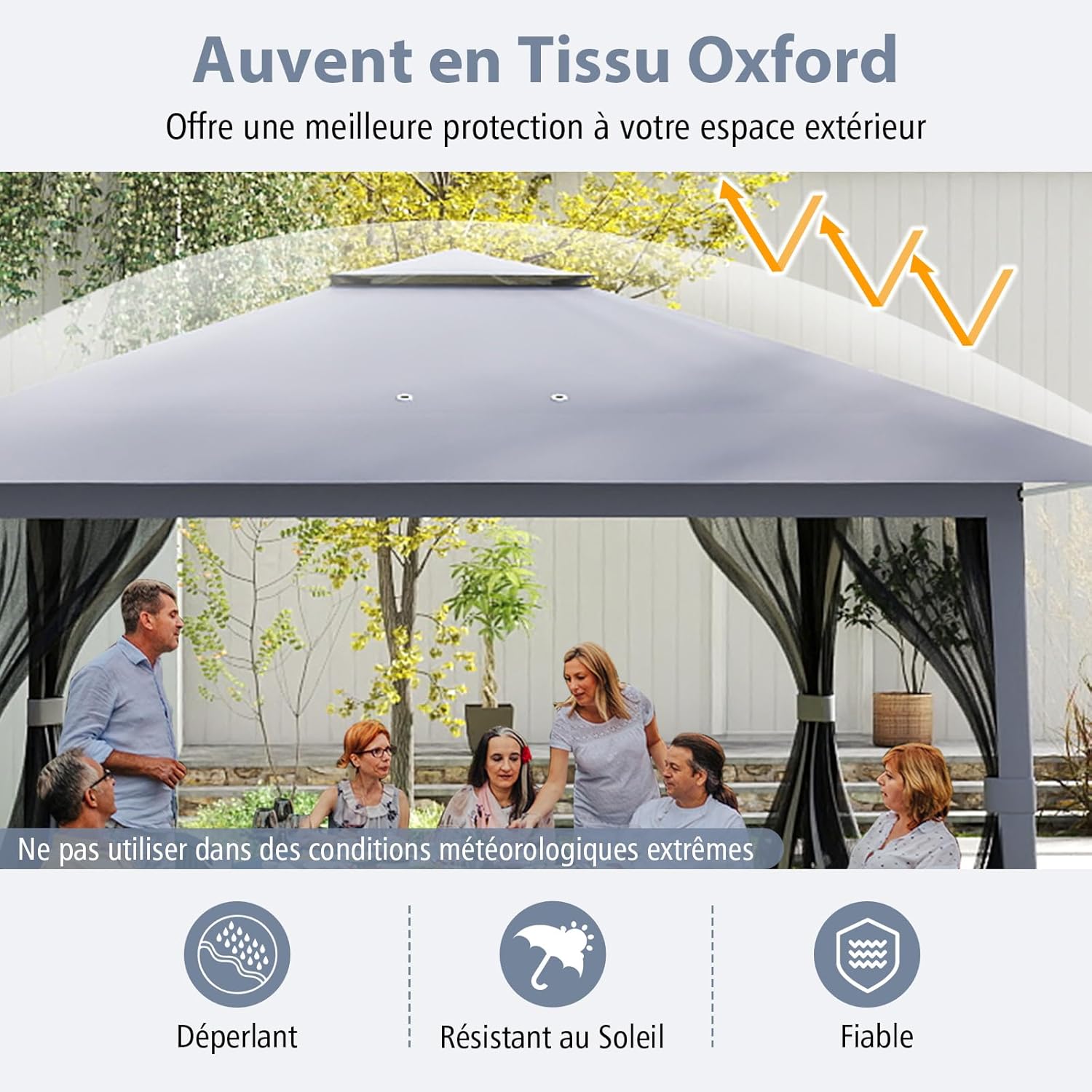 RELAX4LIFE - tonnelle pliante série 4x4 m - moustiquaire, tissu anti-UV, cadre métal