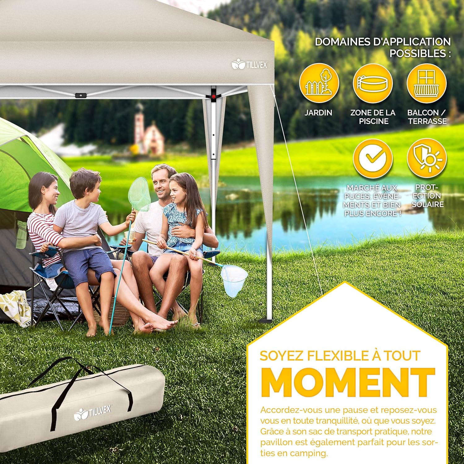 Tillvex - Tonnelle pliante jardin série 3x3m réglable UV50+ sac