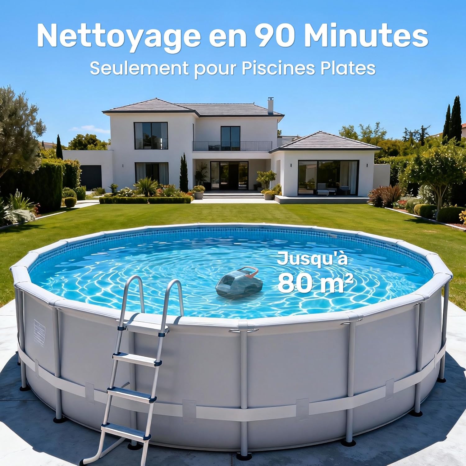 Gosvor - Robot piscine sans fil - 80m² - 90 min autonomie, retour auto