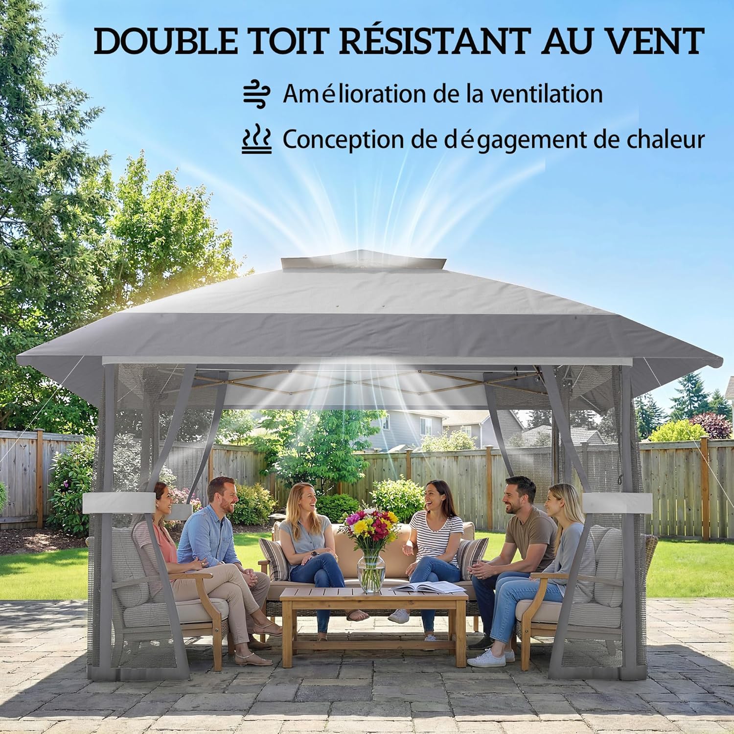 Outsunny Tonnelle de Jardin 4 x 4 m Pop up Tente Pliante réglable en Hauteur Protection UV30+ tonnelle Pliante avec Double Toit 4 parois en Maille 4 Sacs de Sable Sac de Transport Montage Facile Gris