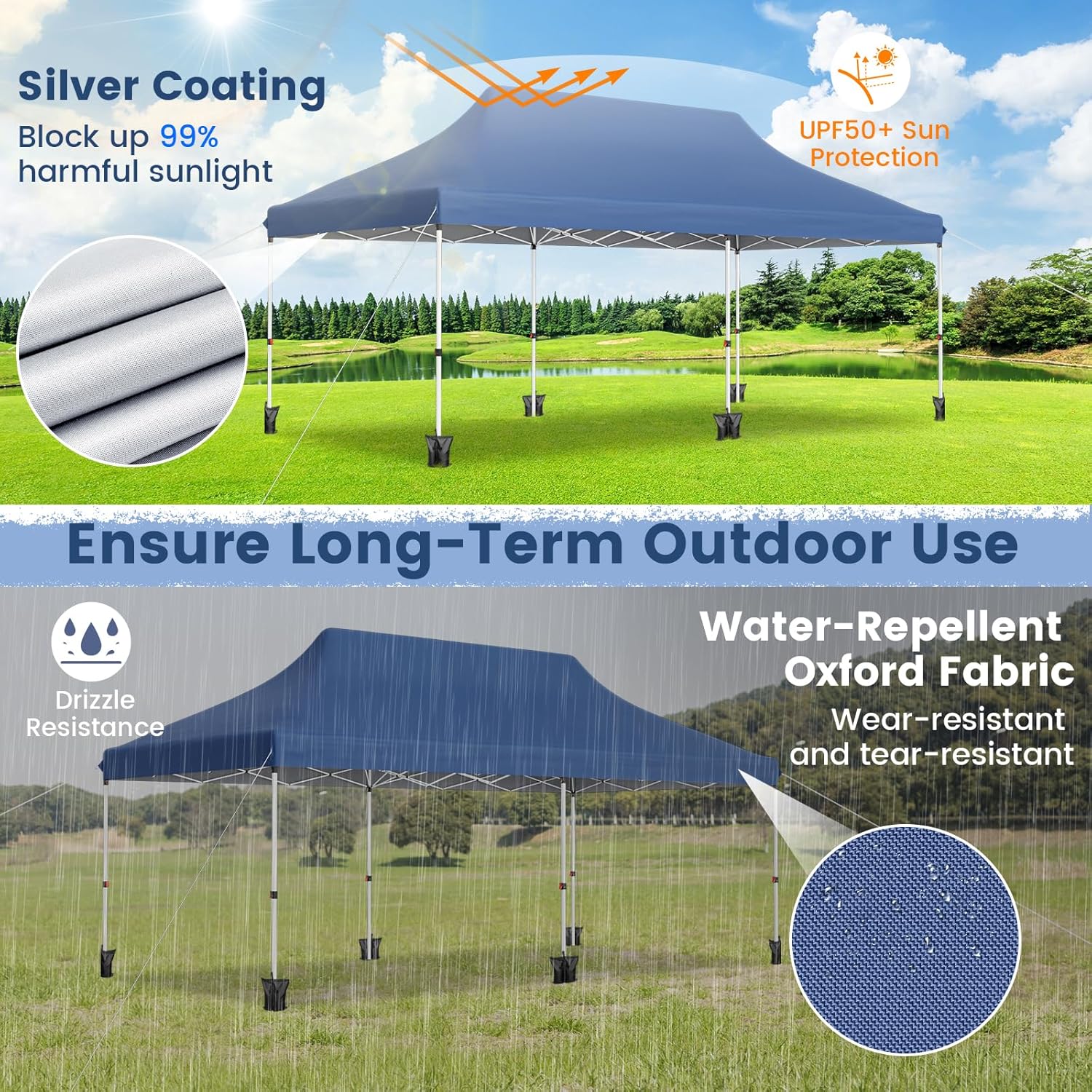 GOPLUS - tonnelle pliante - 3x6m - imperméable, avec sacs, bleu