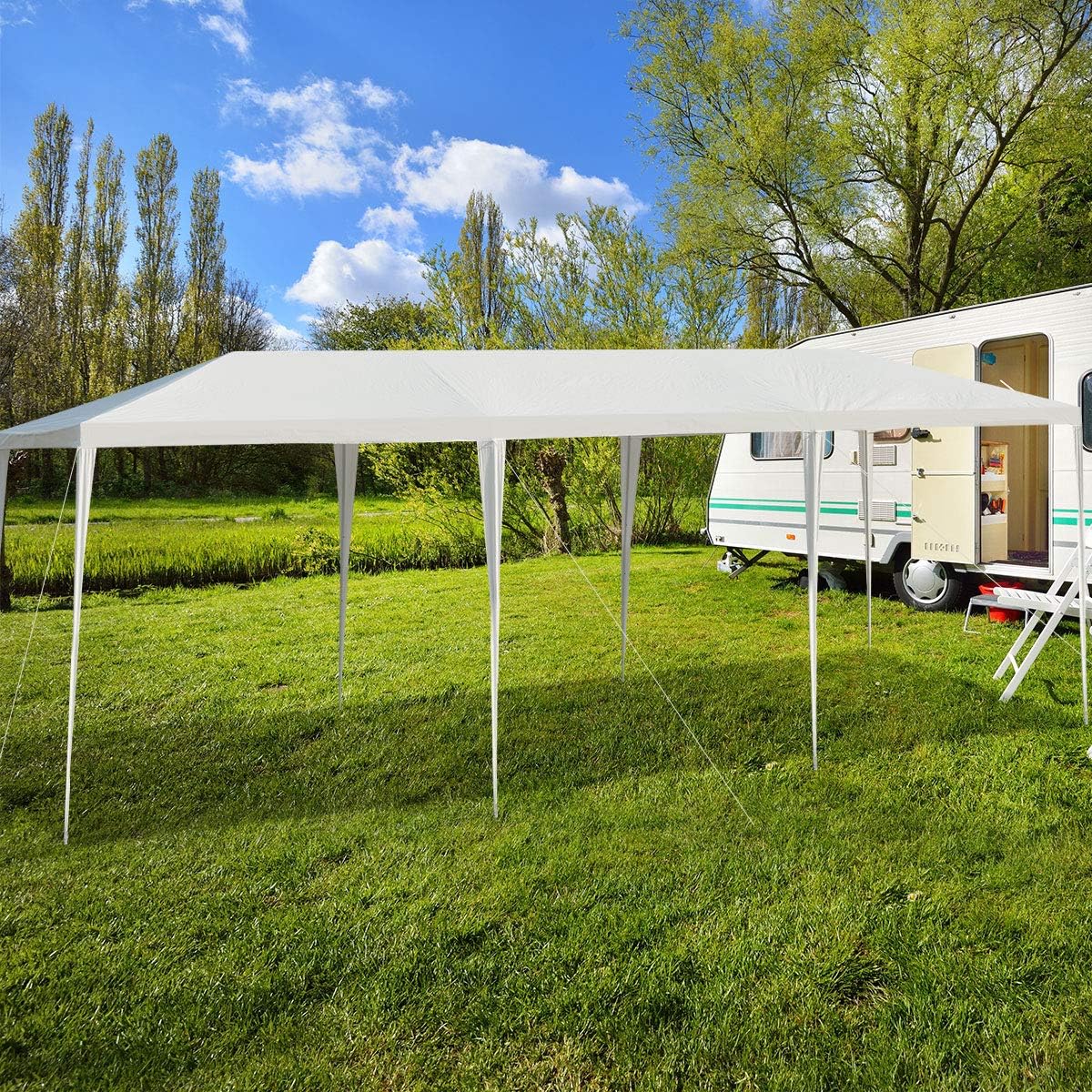 COSTWAY - Tonnelle jardin 3x9m, étanche, métal, 8 cordes, 16 piquets
