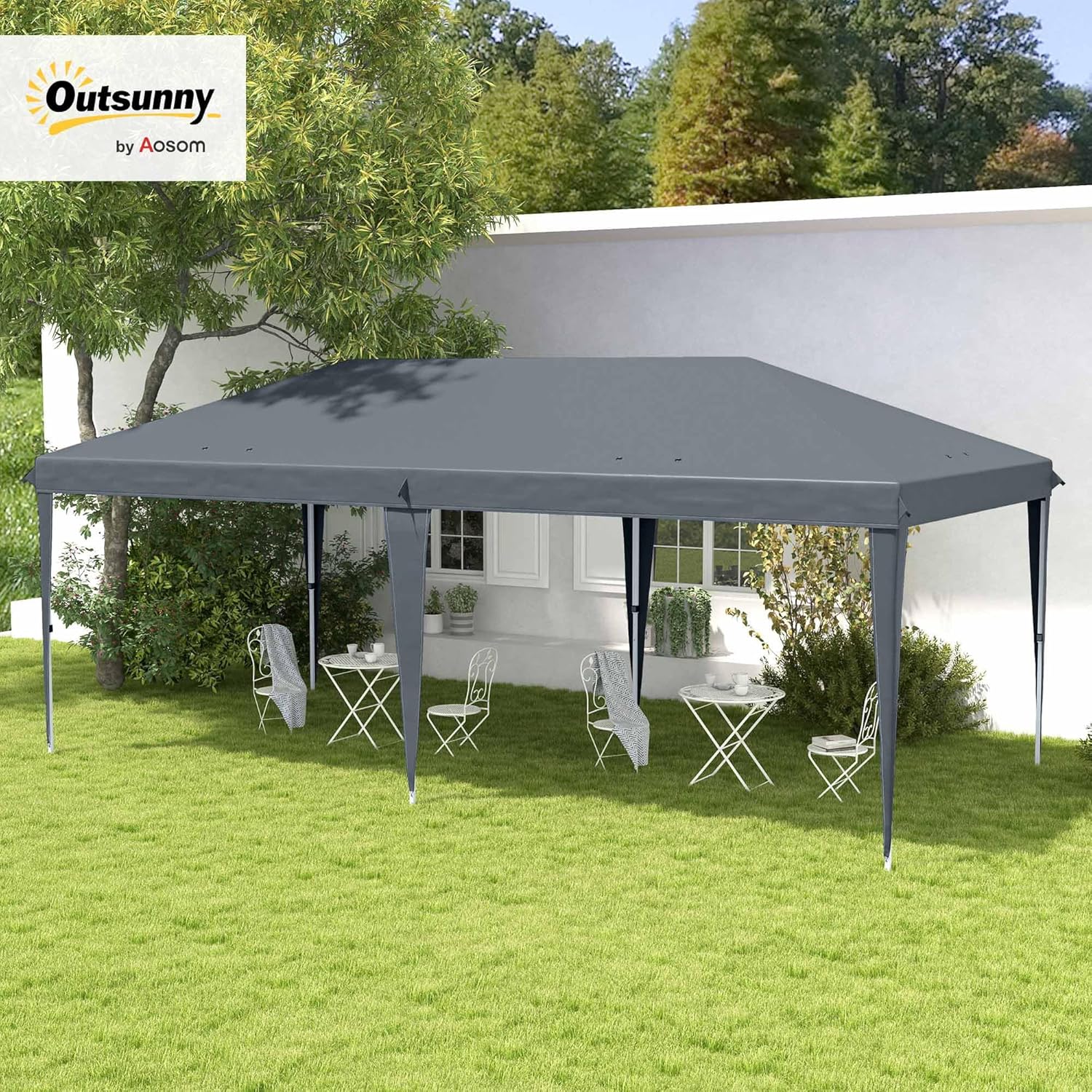 Outsunny Tonnelle Pliante 3x6m tonnelle de Jardin extérieur Barnum de Jardin Pop-up Pliant Sac Inclus Acier époxy Oxford Haute densité Gris Clair