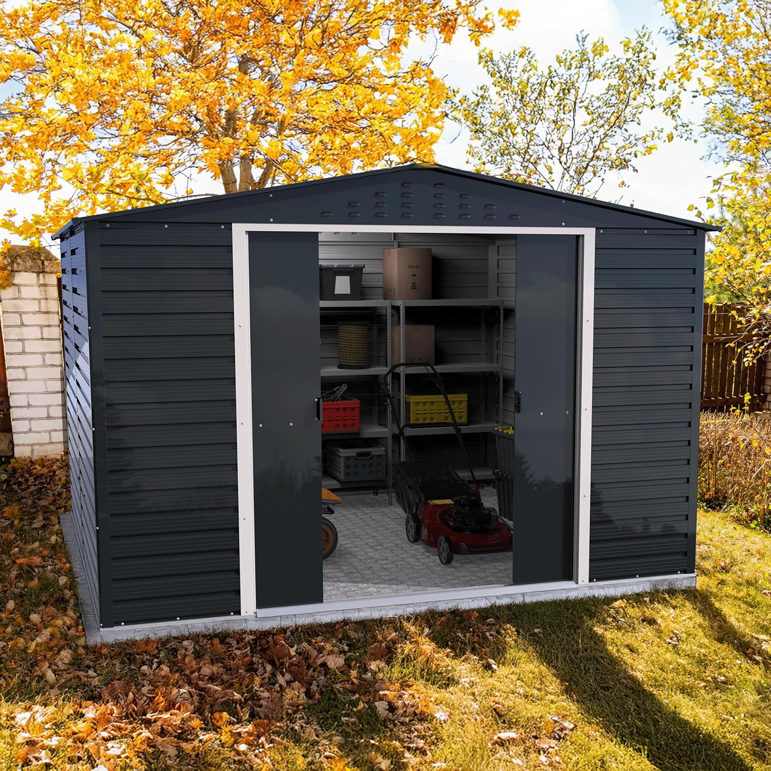 Duramax Alpine 10 x 10 (9,75 m²) Abri de Jardin en métal avec Base, Acier galvanisé à Chaud, Structure de Toit renforcée, Abri de Jardin sans Entretien et résistant aux intempéries, Anthracite