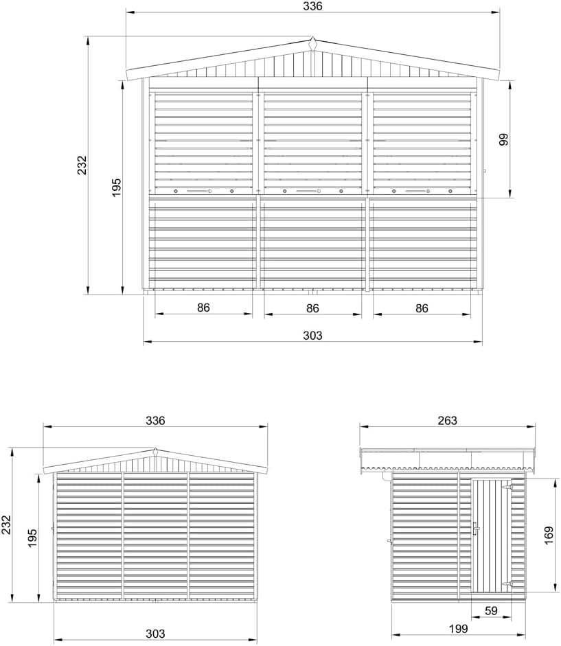 TIMBELA Abri de Jardin en Bois M150AZ – Kiosque Bois - Stand Marché avec 3 Fenêtres + Volets roulants, L336xP263xH232 cm / 6 m², Facile à Monter et à Démonter, Bar Jardin