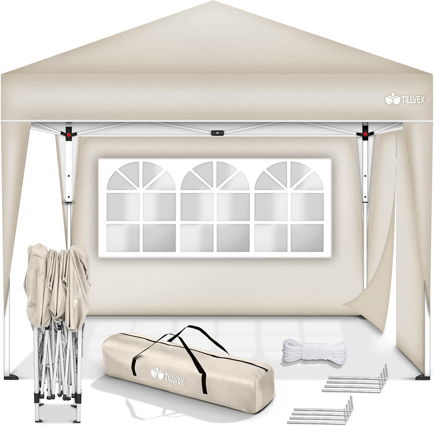 tillvex - Tonnelle de jardin pliante - 3x3m - 2 côtés, hauteur réglable, UV50+, sac inclus