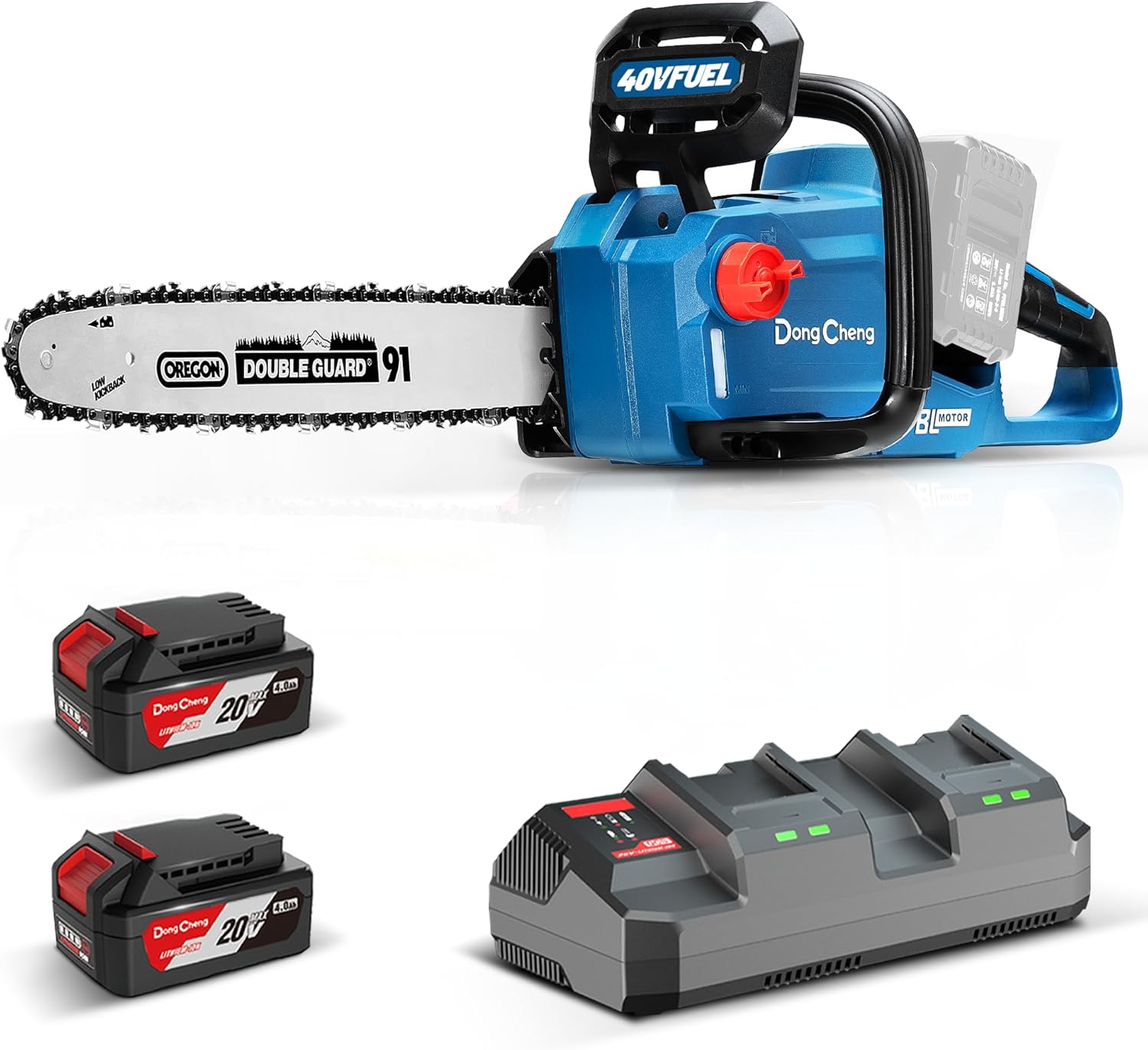 Dong Cheng - Tronçonneuse sans fil 40V - 38 cm - Moteur brushless, 2 batteries 4 Ah