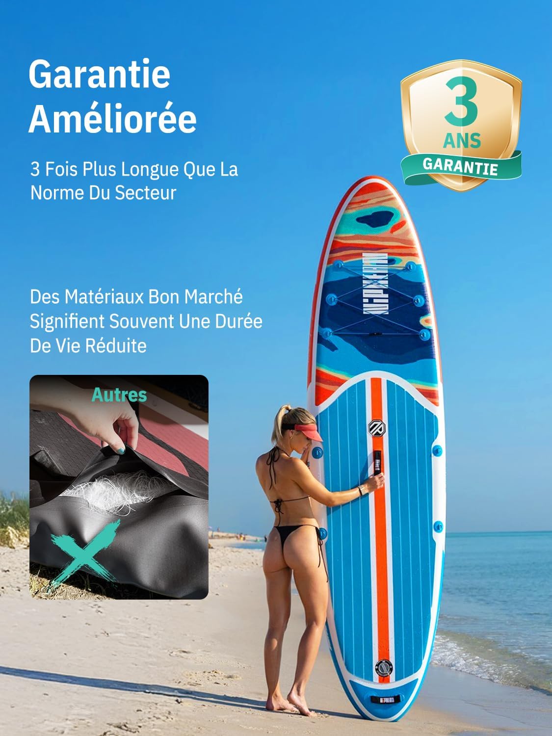 Niphean Paddle Gonflable Adulte avec Tous Les Accessoires, 320cm Planches de Stand Up Paddle Gonflables pour Tous Les Niveaux, Sup avec Capacité 200 kg pour 2 Personnes, Paddle Gonflable avec Siège