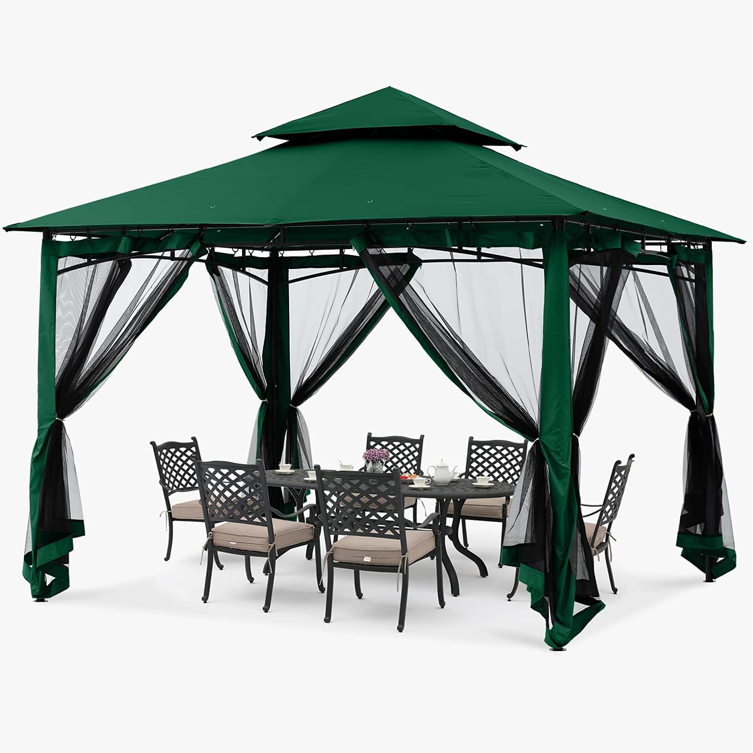 ABCCANOPY - tonnelle jardin double toit 3,35x3,35m, filet ombre, vert foncé