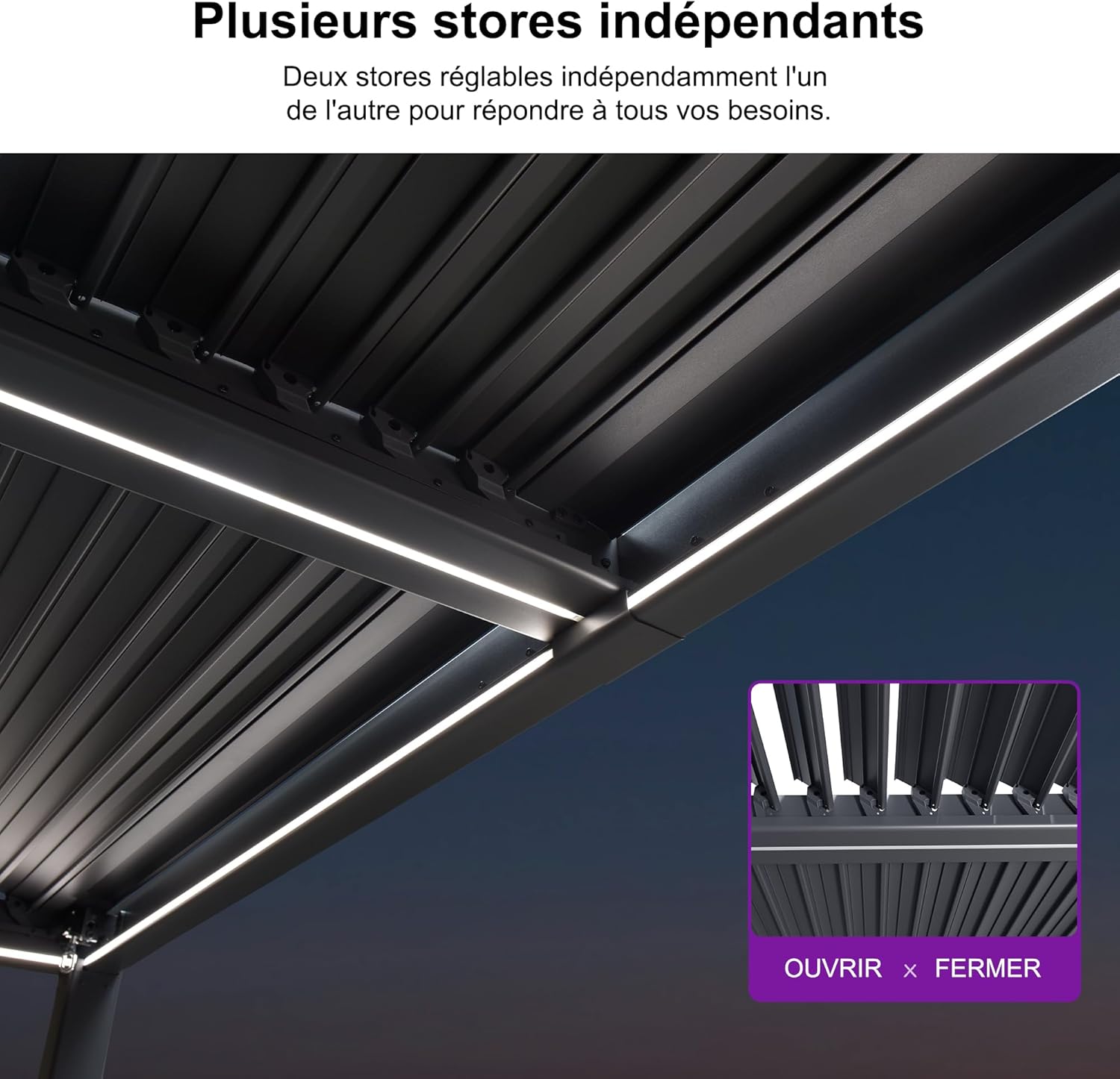 PURPLE LEAF - pergola bioclimatique - 3,5x6,35m - lames LED alu gris
