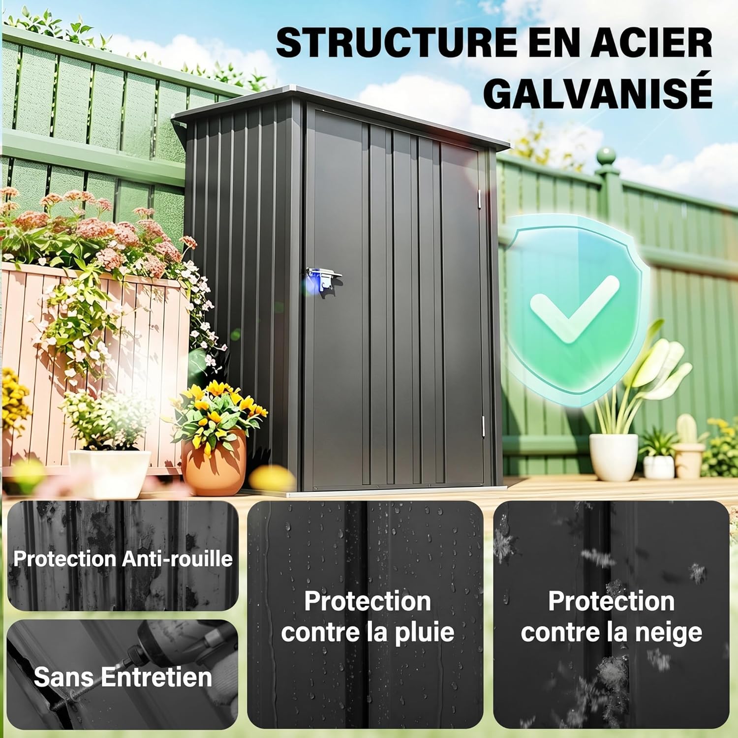 Outsunny - abri de jardin compact 1m², acier ondulé, porte verrouillable, 1x1,03x1,6 m