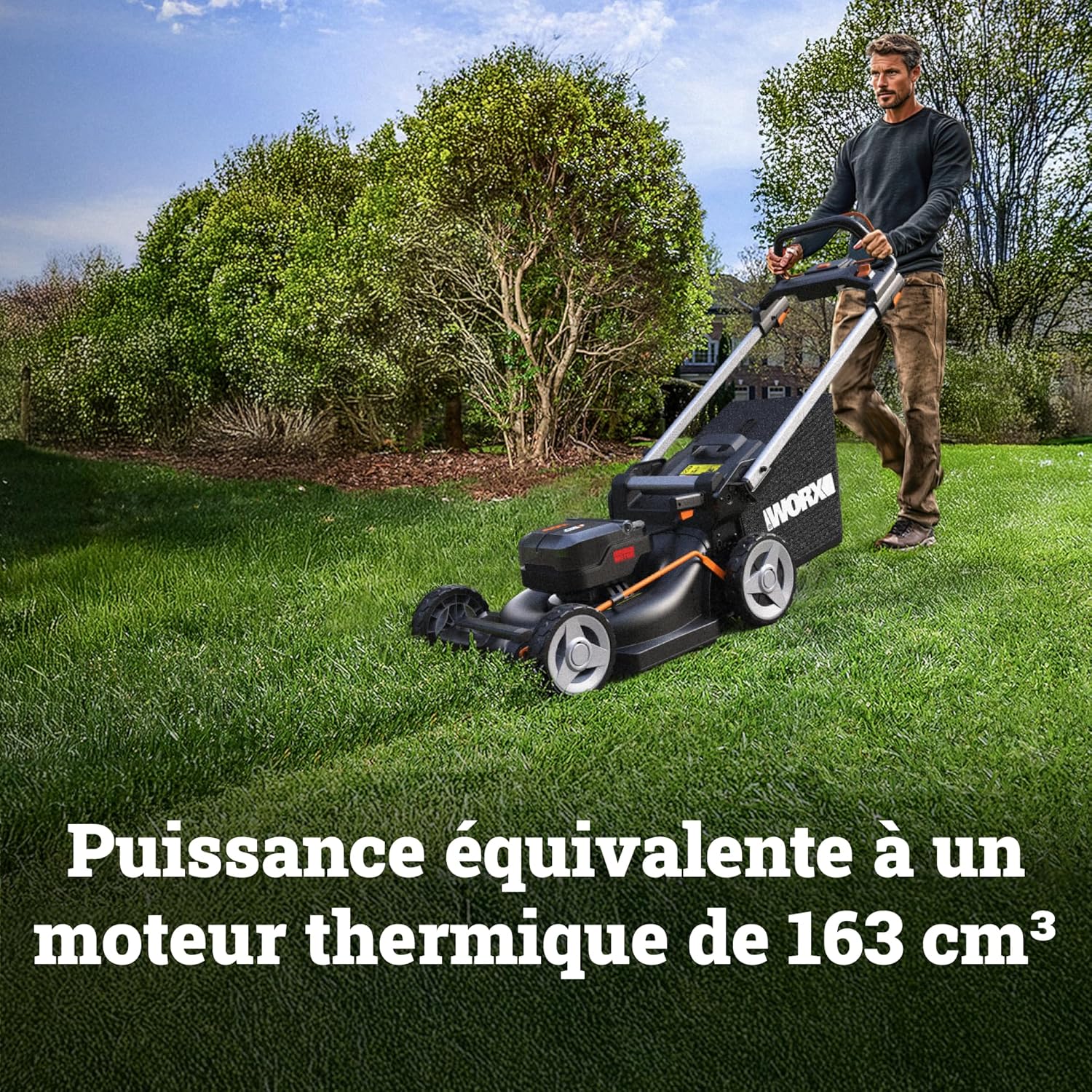 WORX - Tondeuse sans fil Brushless, 46cm, 40V, 55L, mulching, WG749E