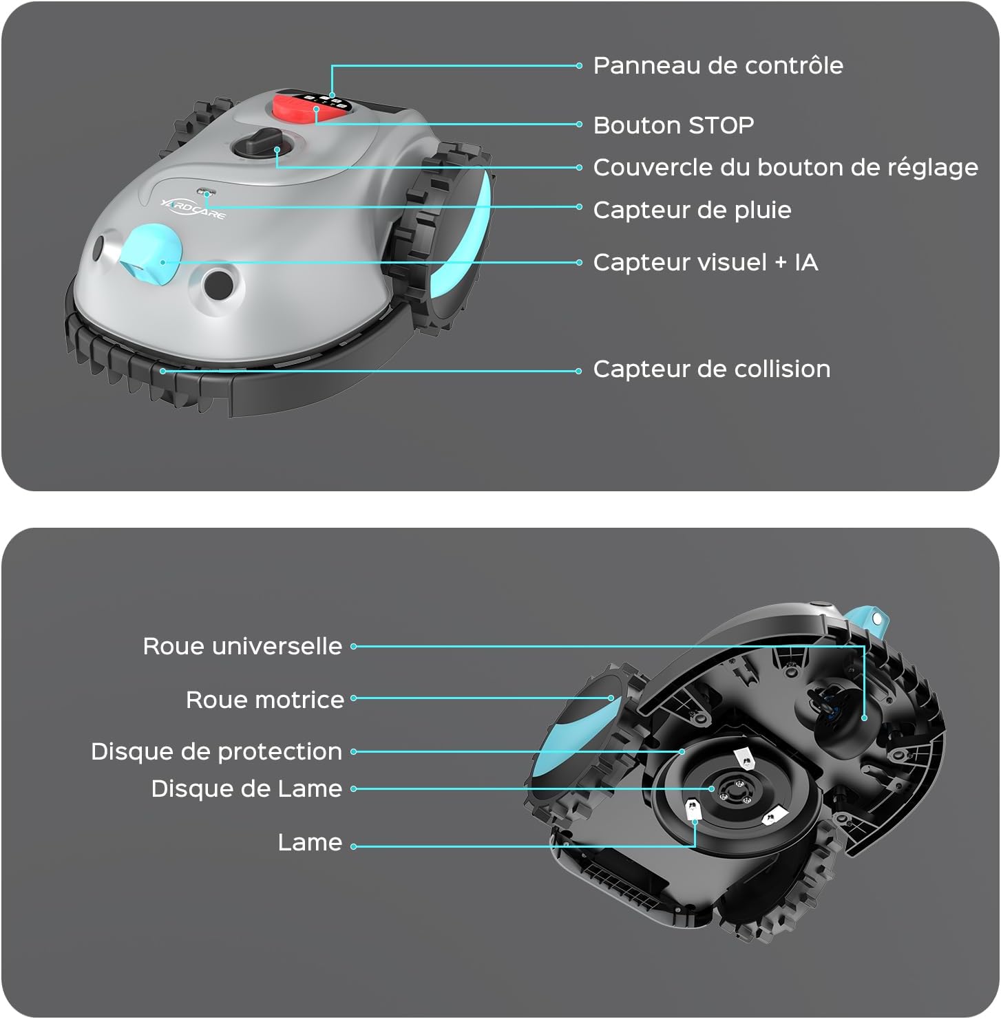YARDCARE - Tondeuse robot Vision, sans fil, batterie 4 Ah, lame, obstacle, V100