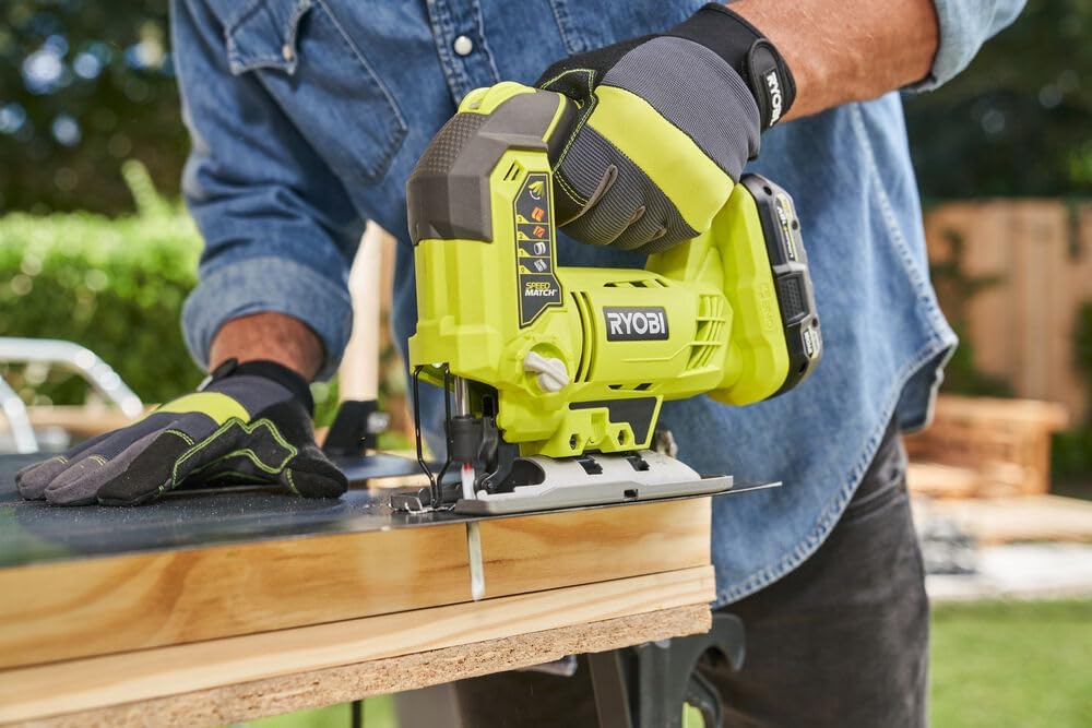 RYOBI - Scie Sauteuse Sans Fil 18V ONE+ R18JS-0 – Mouvements Pendulaires, Changement Lame Sans Outil, Variateur Vitesse – Bois, Métal, PVC – Batterie Non Incluse