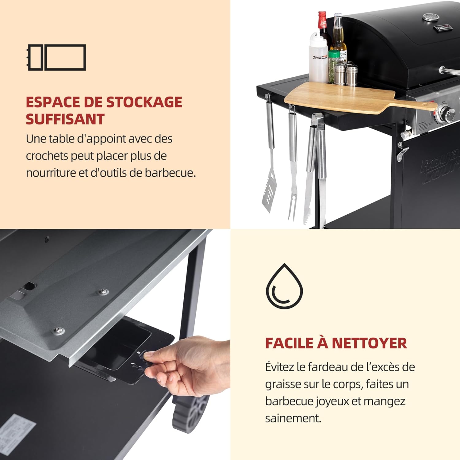 Royal Gourmet – BBQ Gaz 3 brûleurs – 9kW – chariot, capot, grilles, jardin